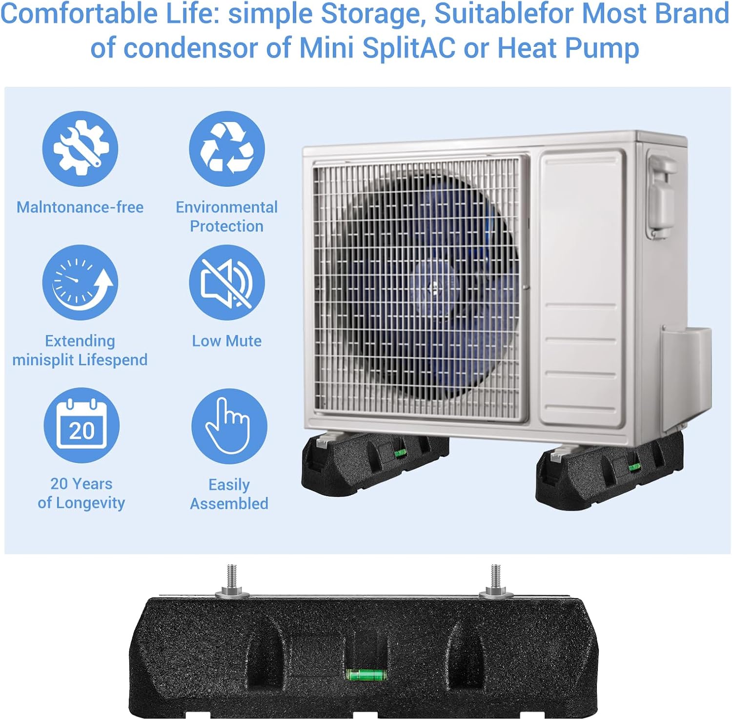 Mini Split Floor Mount Base | Air Conditioner Base for 7,000–18,000 BTU | Anti-Vibration Mini Split Base, UV & Waterproof Condenser Support for Outdoor HVAC Units