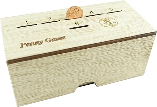 Miniatura 5 de Penny Game - Juegos de dados para familias con centavos para 2-6 jugadores, caja de madera de juego de centavos