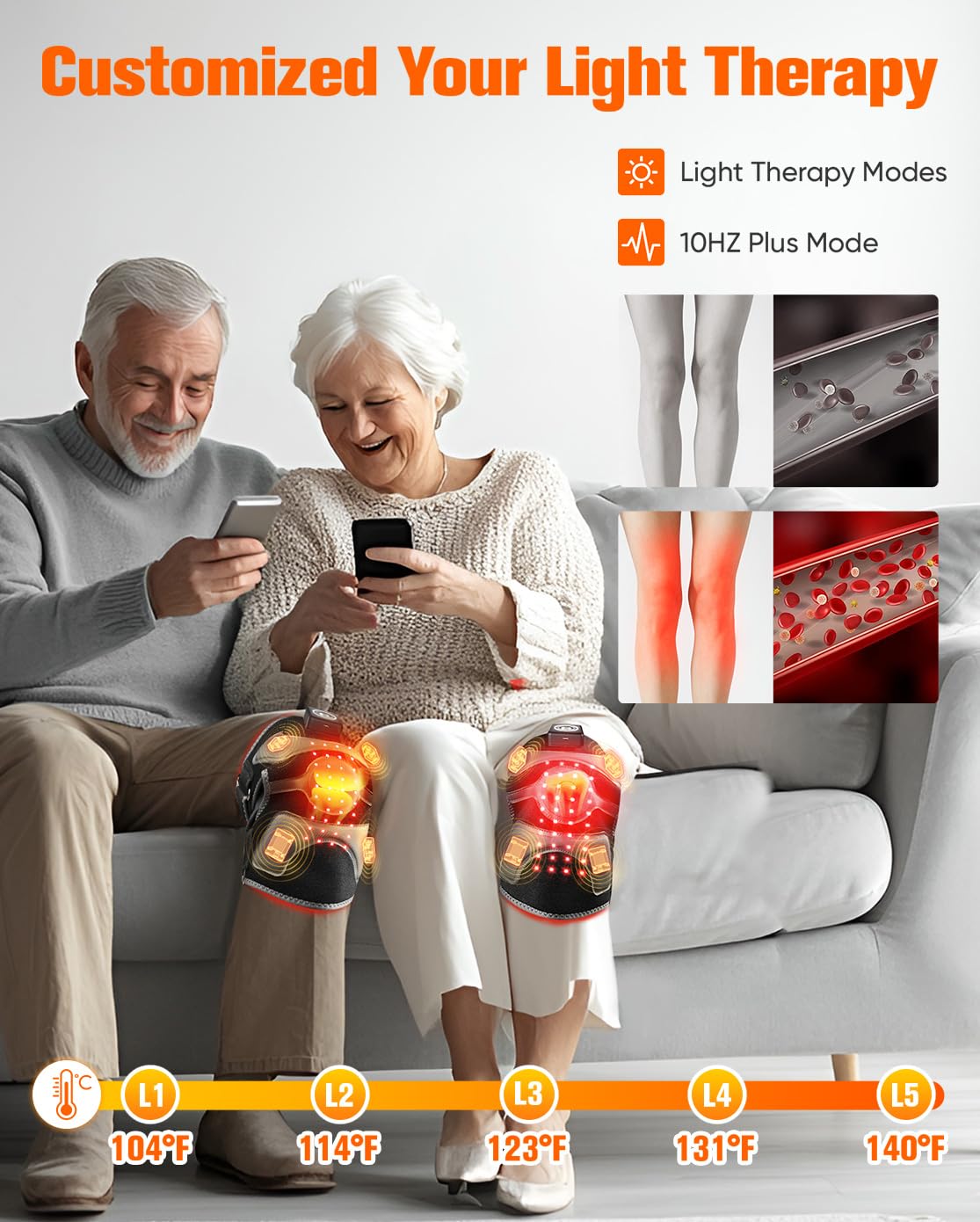 Rotlichttherapie & Vibrationsmassage Kniebandage, FSA berechtigte HSA 5000mAh Schnurloses Kniemassagegerät mit 4 Vibrationsbereichen, Infrarot Heizkissen Wickelgerät für Knie Ellenbogen