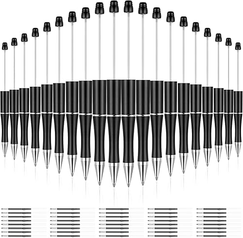 Outus 20 bolígrafos con cuentas, bolígrafos de cuentas de plástico de colores a granel, bolígrafo de cuentas de tinta negra, lindo bolígrafo de Negro