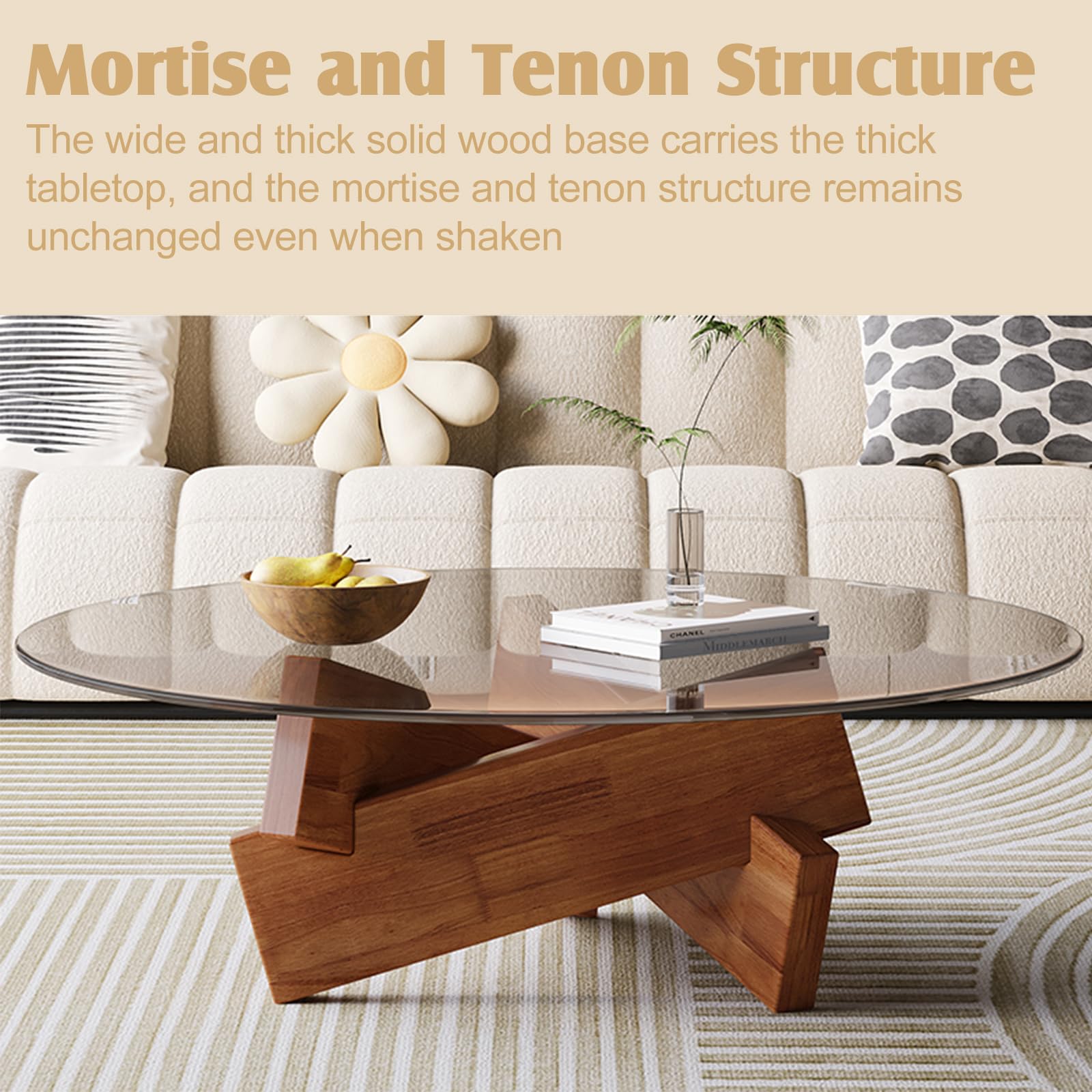 Amecke ガラス センターテーブル、丸 リビングテーブル 円形 おしゃれ