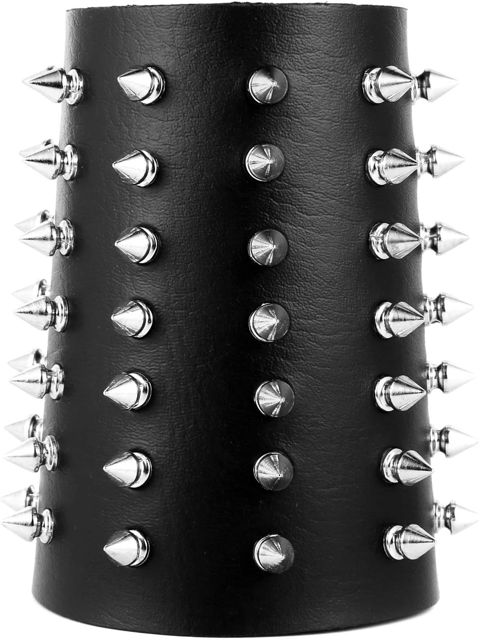 HZMAN Unisex Black Metal Spike Studded Punk Rock Biker Wide Strap Leather Bracelet - Image 4