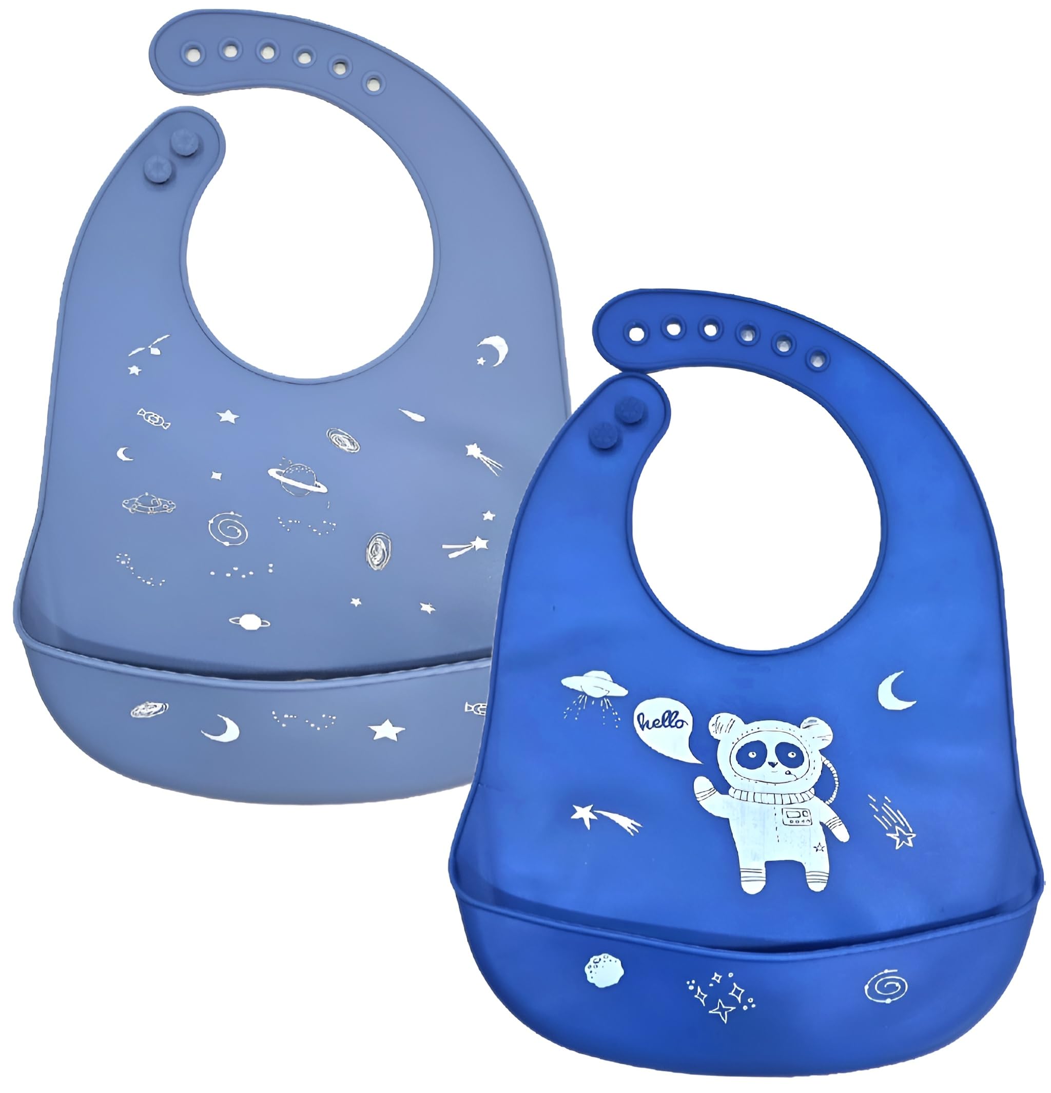 First Kick Baby Silicone Bibs | Feeding & Weaning Bibs for Babies & Toddlers | Waterproof, Washable, Reusable | Easy Clean, Non-Messy, Adjustable Neckline with Buttons | Pack of 2(Grey & Royal Blue)-image-35