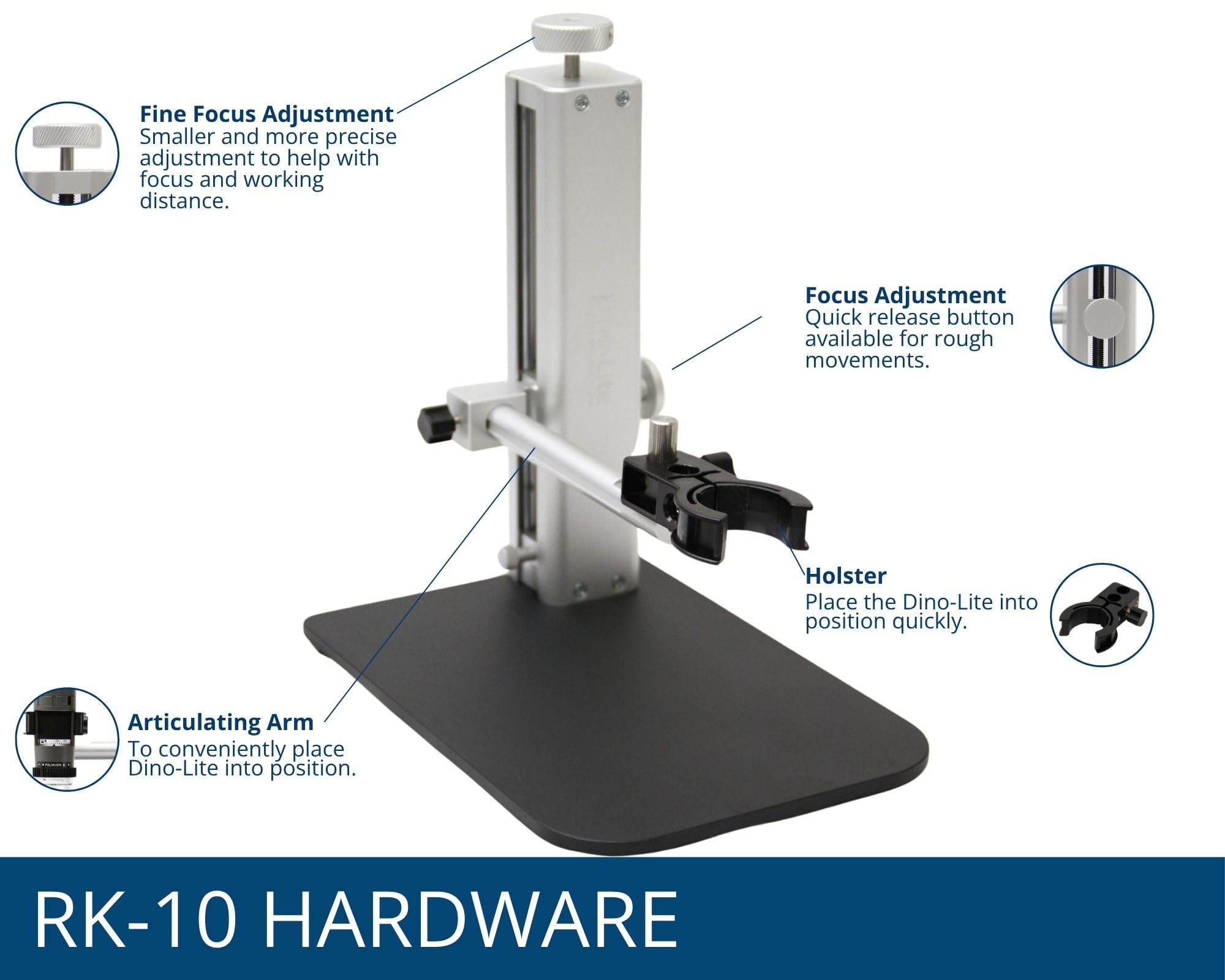 Dino-Lite RK-10A Universal Stand with Fine Focus & Quick Release – 8.6" x 5" x 9"