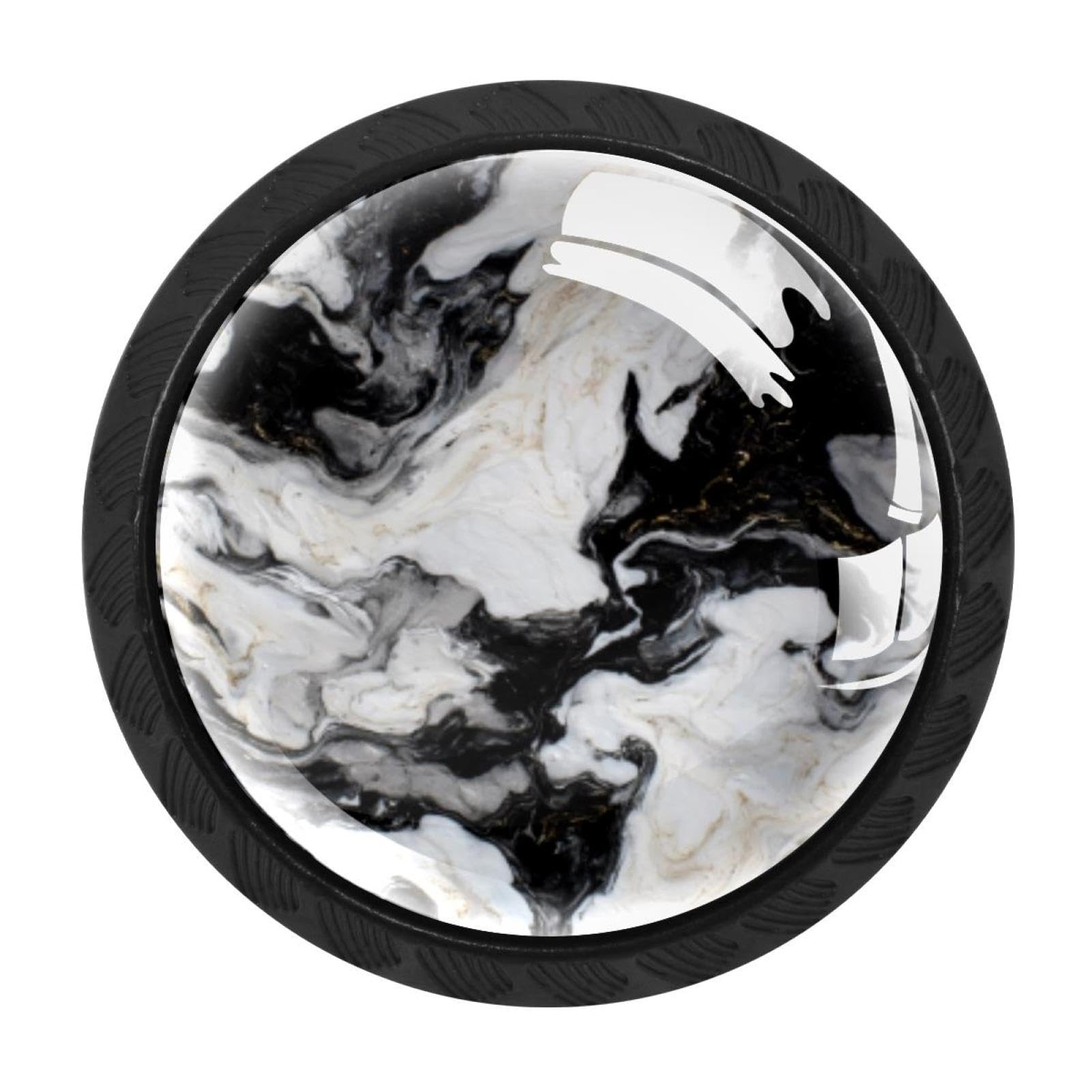 CHENZZZZ 4 Pack Cabinet Knobs Black Drawer Knobs Round Kitchen Cabinet Knobs Marble Black White Abstract Art Cabinet Handles Hardware Dresser Knobs and Pulls for Bathroom Cabinets