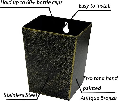 Miniatura 7 de Jumiok Atrapasador de tapas de botella de cerveza de plata antigua con montaje en pared estrecho de acero inoxidable retro para patio trasero