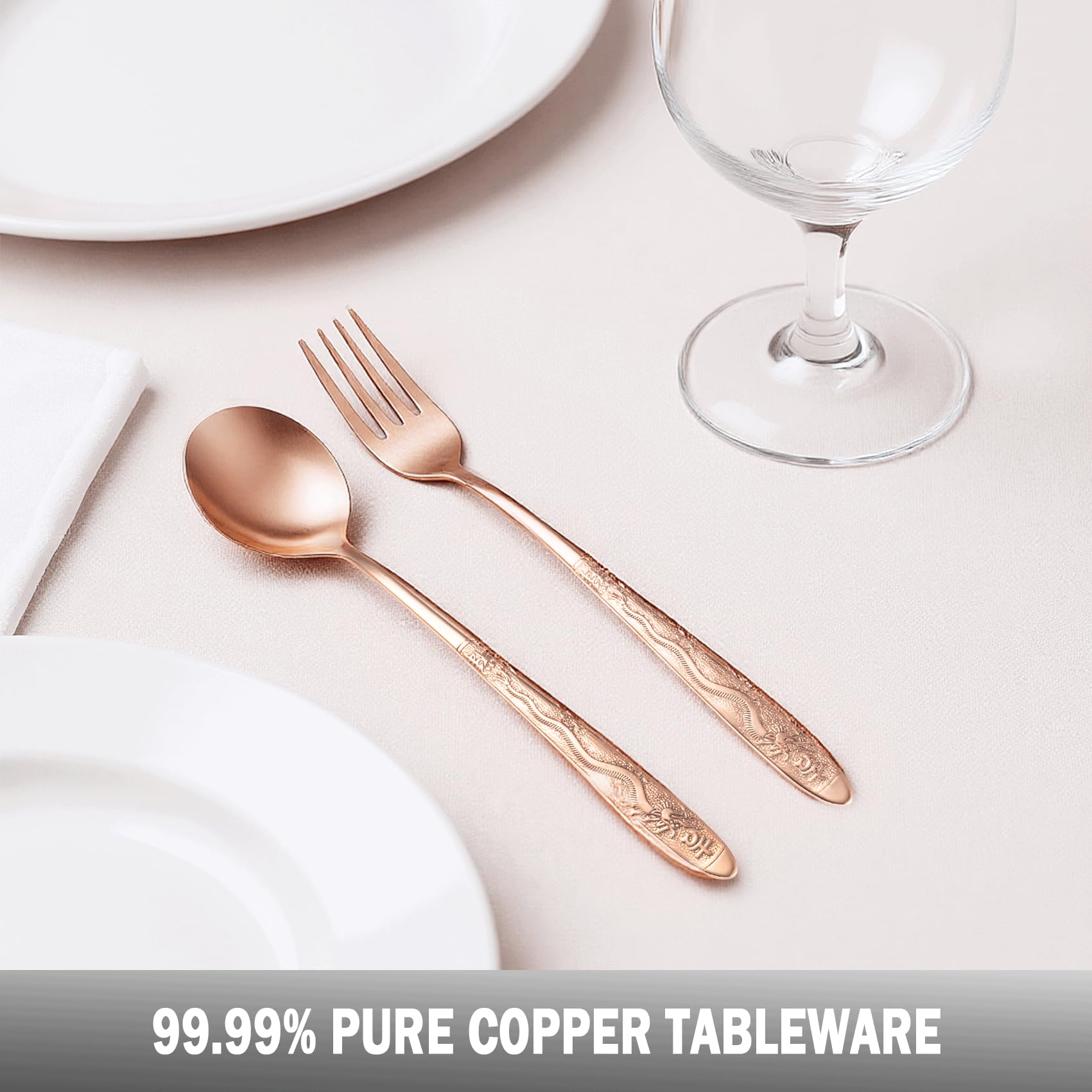 Utensilios de cobre puro al 99,99 %, cubiertos de cobre con hermoso significado chino, adecuados para cocina, hogar, boda, fiesta, apto para lavavajillas (1 tipo)