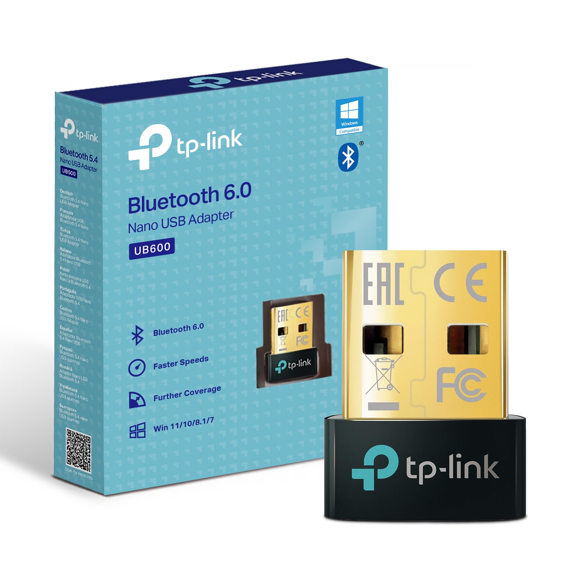 NEW TP-Link UB600 Bluetooth 6.0 USB Adapter for PC, Nano Bluetooth Dongle, Plug & Play, Windows 11/10/8.1/7, Broader Coverage, BLE, Controller, Headset, Mouse, Keyboard