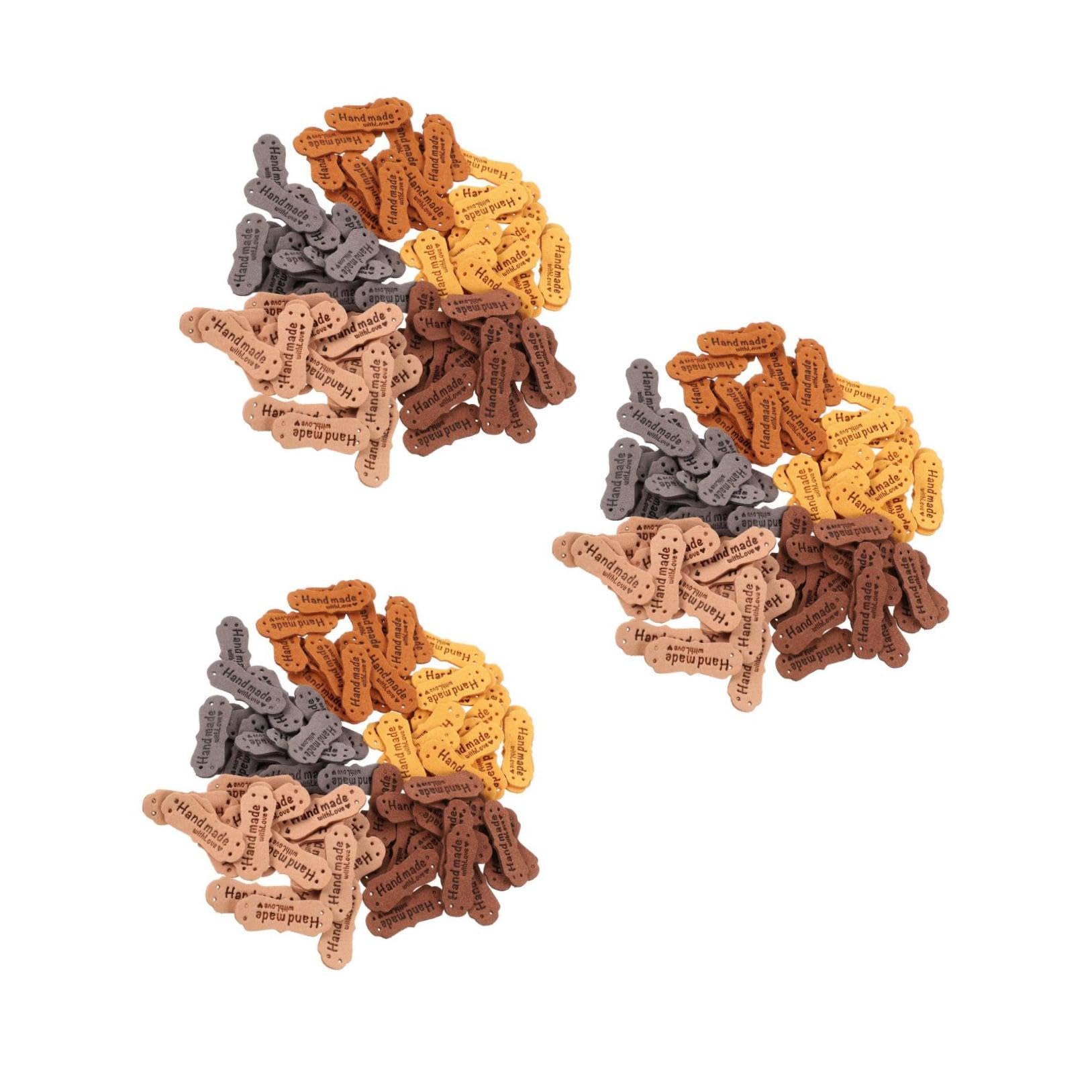 Ciieeo 300pièces Étiquettes Cuir Fait Main Diy Pour Vêtements Chapeaux Et Accessoires Étiquettes Artisanales Durables Avec Deux Jaune Chocolat Gris Peau