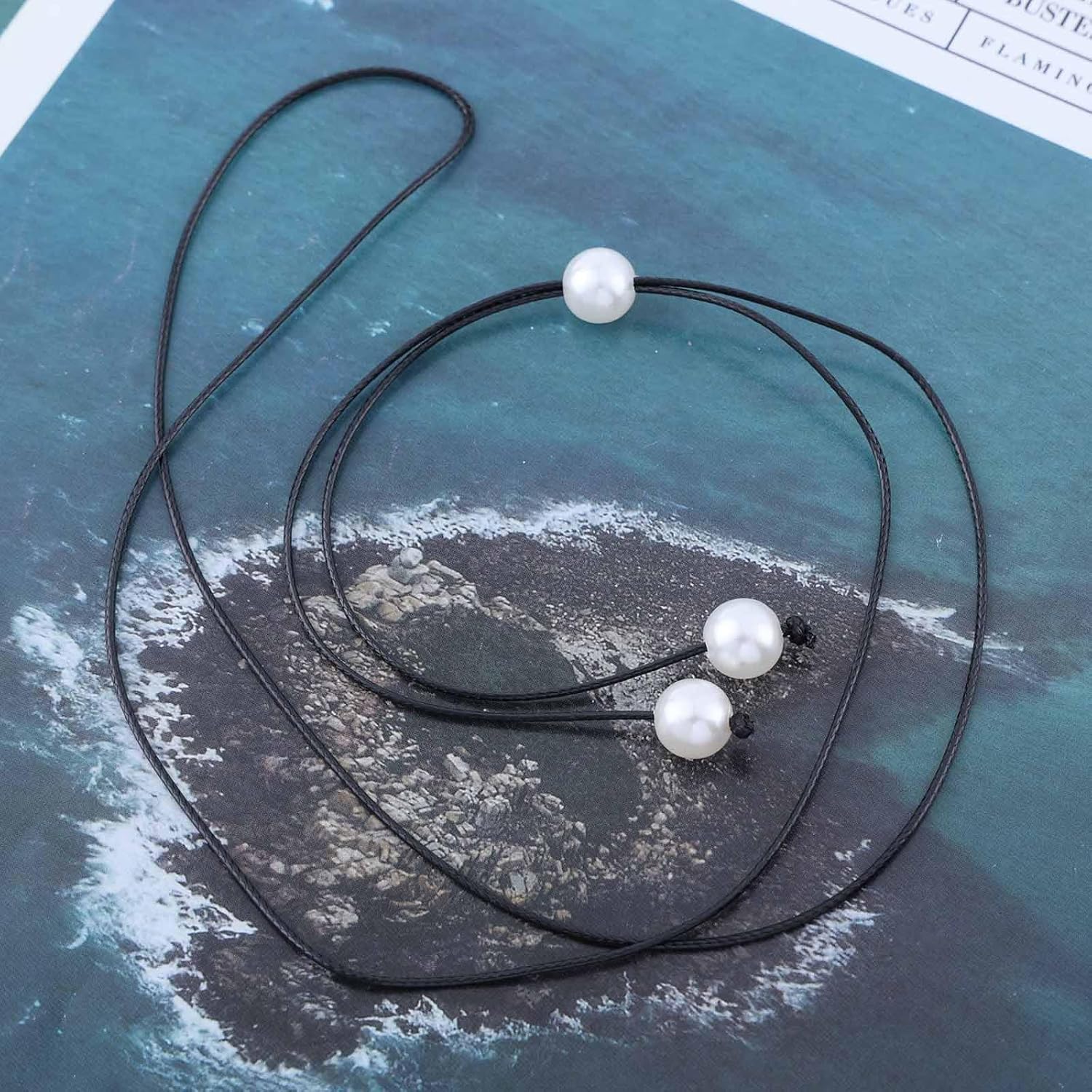 Bohemian Pearl Y Lariat Necklace Black Leather Pearl Pendant Necklace Pearl Leather Cord Chain Drop Necklace Long Adjustable Y Necklace Jewelry for Women Gifts - Image 6