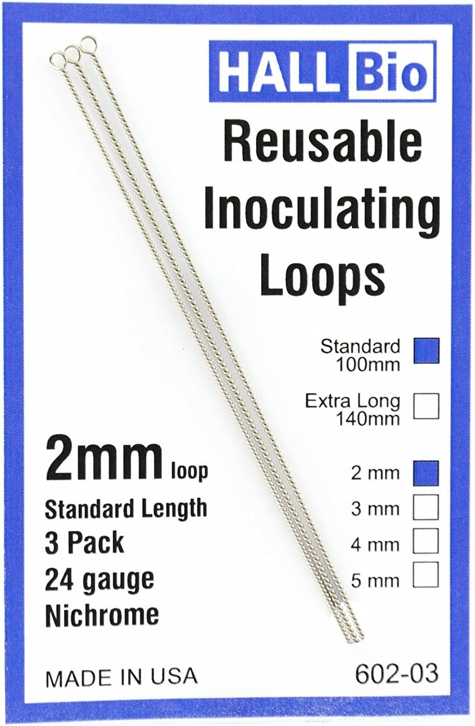 602-03 2mm x 100mm Reusable Inoculating Loops, Nichrome A (3 Pack)