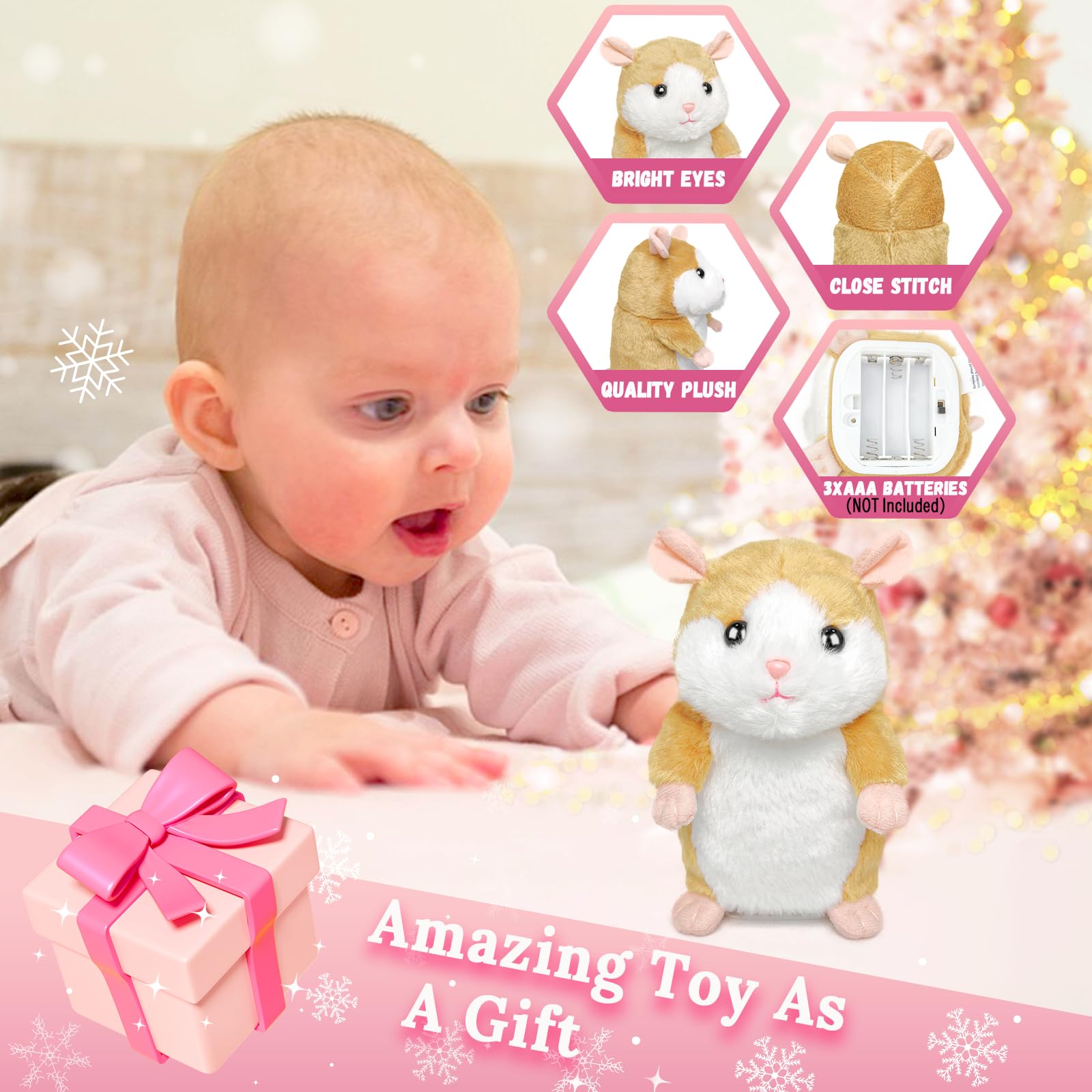 YH YUHUNG Parlant en Peluche Hamster Jouet interactif en Peluche pour Hamster, Répétez ce Que Vous Dites, Parler et secouer, dès 3 Ans