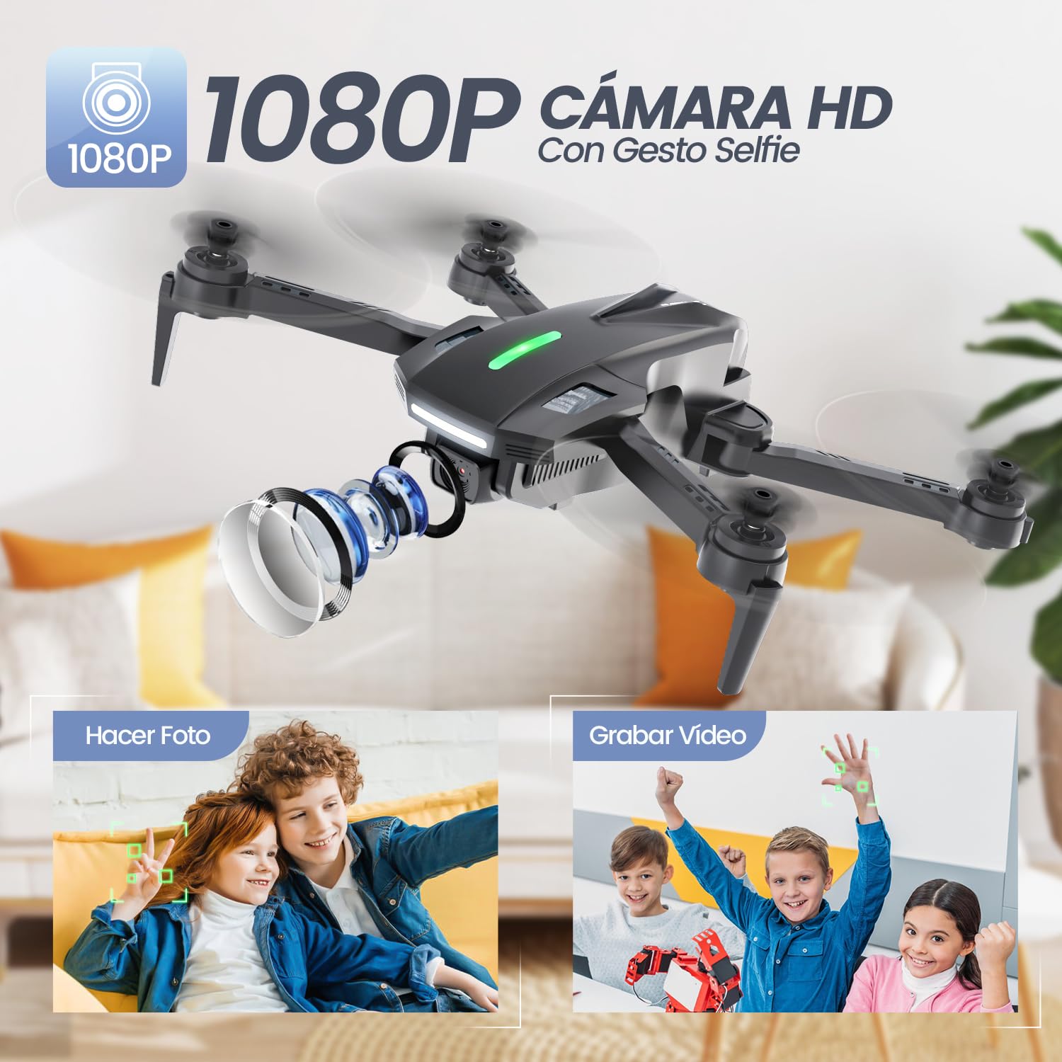 DEERC D70 Mini Drone con cámara HD 1080P para niños adultos, cuadricóptero RC plegable FPV para niños niñas con modo sin cabeza, Tap Fly, giros de 360°, control de voz y gestos, 2 baterías