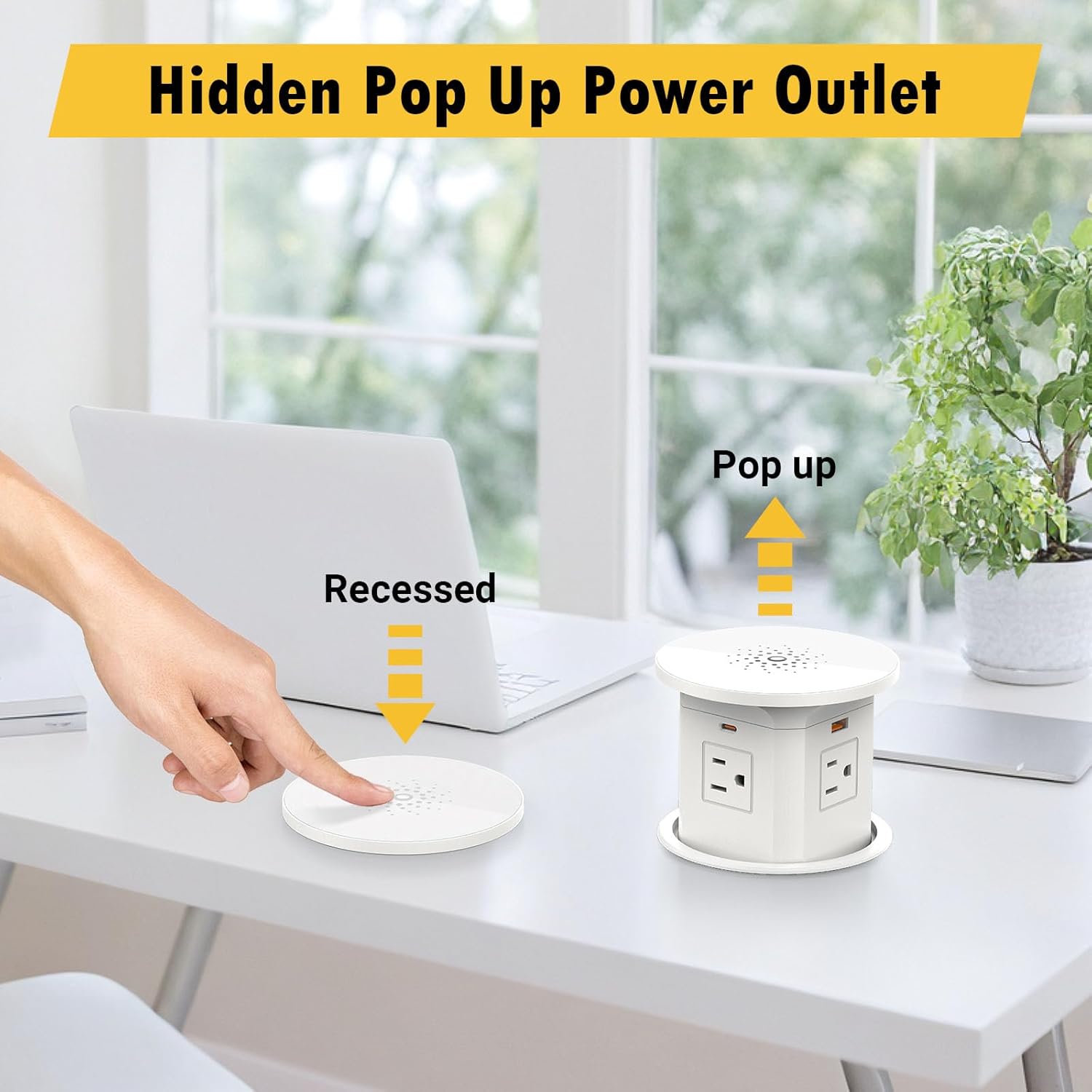 Kungfuking Pop Up Outlet for Countertop Kitchen, 65W USB C Wireless Counter Top Electrical Power Outlet, 15A/1875W Receptacle Charging Station Recessed Popup Plugs for Island Conference Table Office