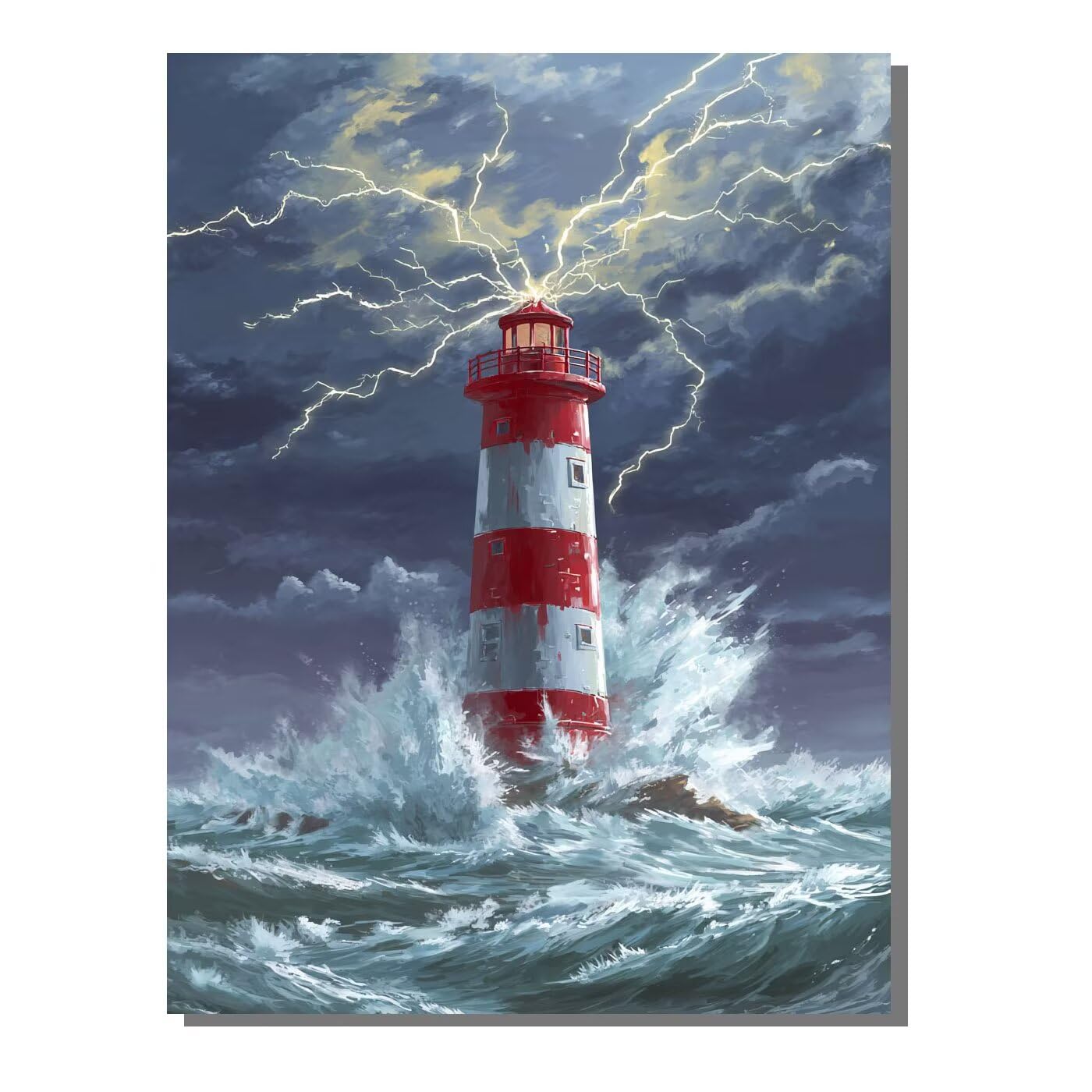 Landschaft Leuchtturm Malen Nach Zahlen Erwachsene, Paint by Numbers Adult Set, Heimwerk Malen Nach Zahlen Kinder Mit Rahmen, Pinsel und 36 Acrylfarbe Als für Deko Wohnzimmer 60 x 80 cm BJHDK564