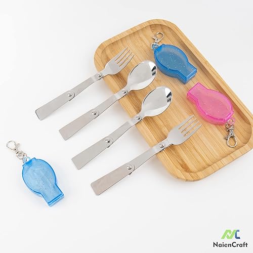 Miniatura 4 de NaienCraft, Juego de 12 tenedores y cucharas plegables de acero inoxidable con estuches de almacenamiento de plástico para viajes, camping, al aire