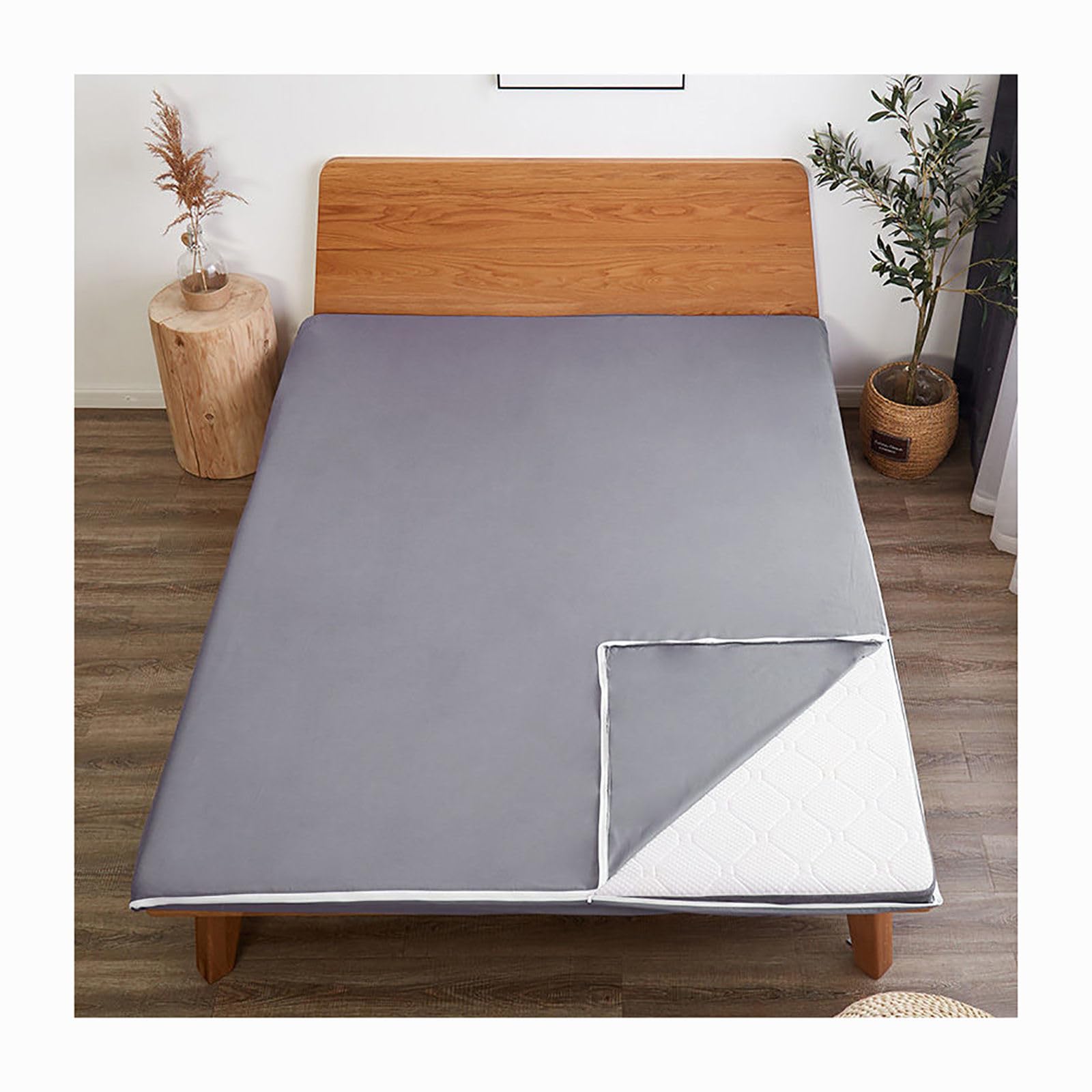 Algodón Housse De Matelas Futon Avec Fermeture éclair, Lavable Amovible Housse De Protection Pour Matelas Couvercle Anti-poussière Pour Japonais Matelas Futon-Gris-150X200cm