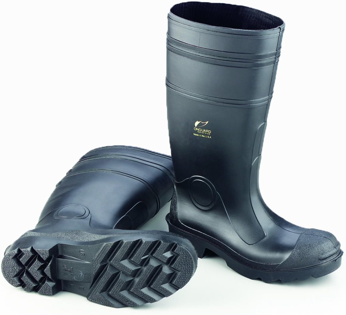 ONGUARD 87401 PVC Men's Buffalo Plain Toe Knee Boots with Lug Outsole, 16" Height, Black, Size 4
