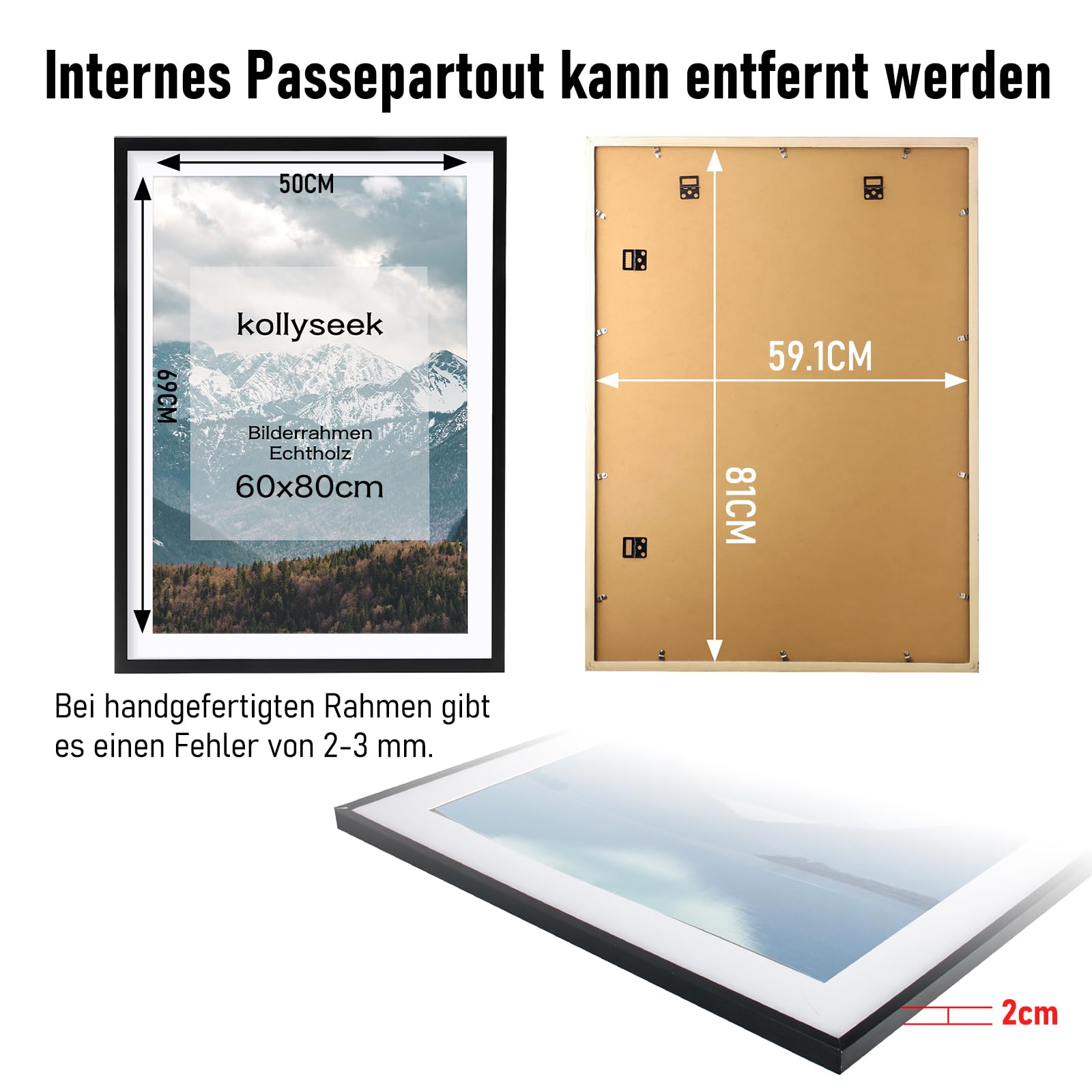Bilderrahmen 60x80cm Schwarz Echtholz mit Passepartout Pine Holz Rahmen mit Bruchsicherem Acrylglas Kieferholz Fotorahmen schwarz bilderrahmen picture frame