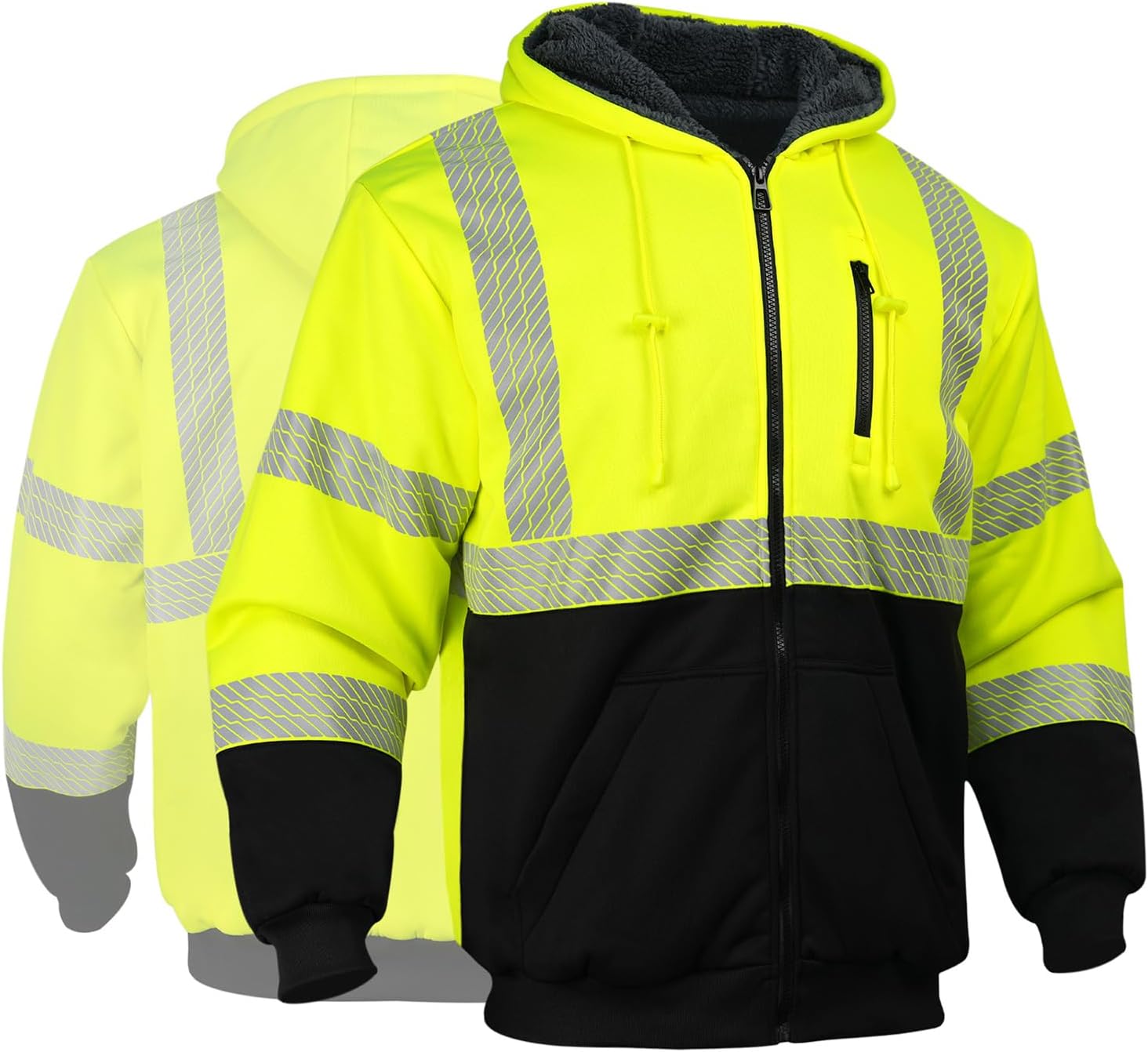 Hi Vis Hoodie Reflective Safety Jacket for Men,Class 3 High Visibility Sweatshirt Zipper for Work Construction - Image 2