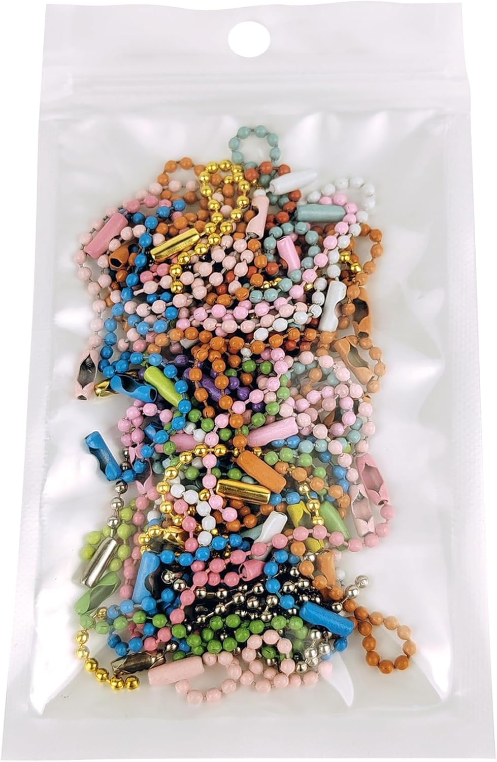 50Pcs 4 Inch Ball Beads Chain with Connectors,Bulk Metal Small Keychain for DIY Hanging Decoration & Craft Use & Dog Tag (50 Multicolor)