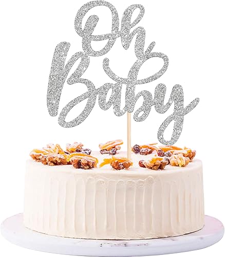 1 pieza de decoración de pastel Oh Baby Shower con purpurina para baby shower, bautismo, revelación de género de bebé, decoración de pastel para