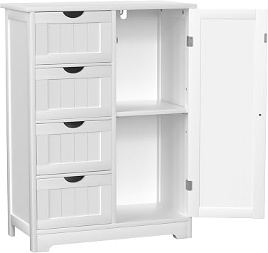 BlueWish Bathroom Storage Cabinet, Bathroom Cabinets Freestanding with Adjustable Shelves, Drawer Stopper, Waterproof Countertop,Bathroom Cabinet Storage