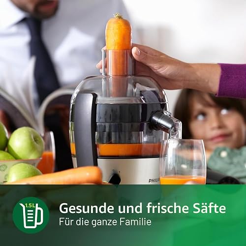 Philips Viva Collection Entsafter - Kompaktes Design, QuickClean-Technologie, Direktsaft in Glas, 500W Motor, 1,5L Fassungsvermögen, Tropf-Stopp, Leicht zu reinigen (HR1832/00) - 2