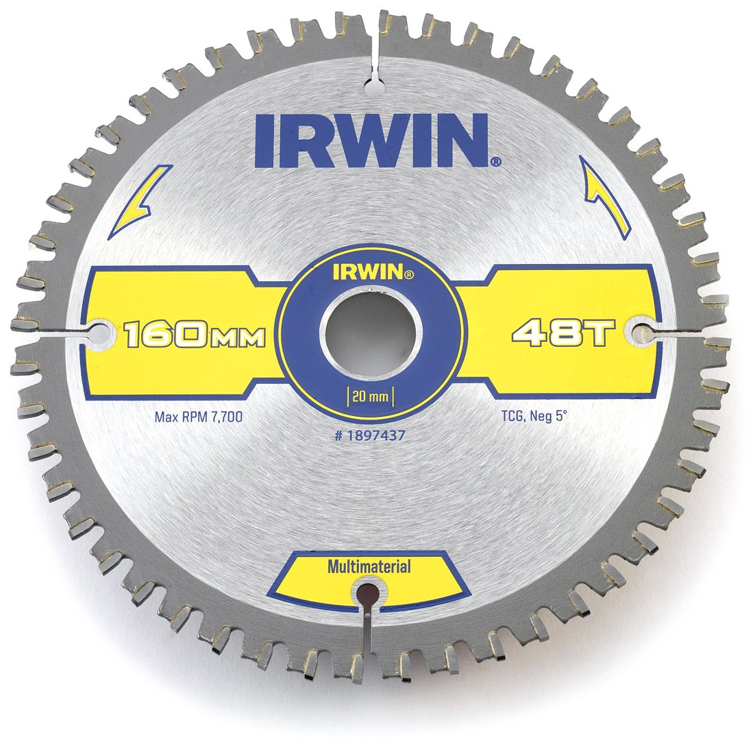 IRWIN IRW1897437 160 x 20mm 48-Teeth Multi-Material Circular Saw Blade with TCG Teeth/ Negative Hook