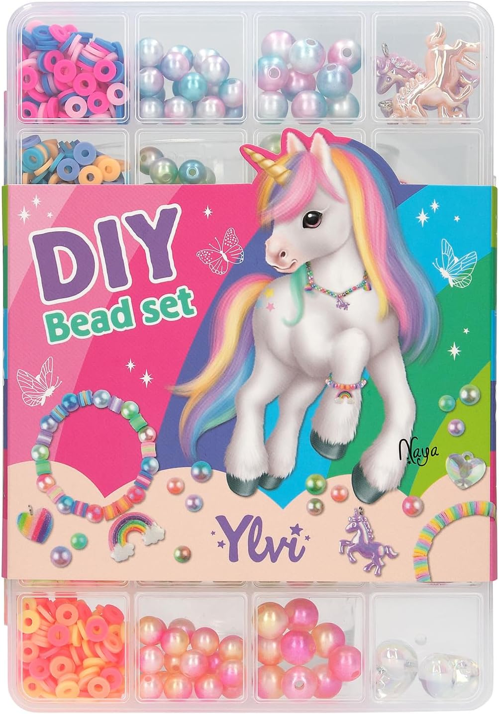 Depesche 13419 Ylvi DIY Rainbow Beads Set, 18 Beads Types in Rainbow Colours Including Pendants, for Creative Design of Bracelets and Necklaces