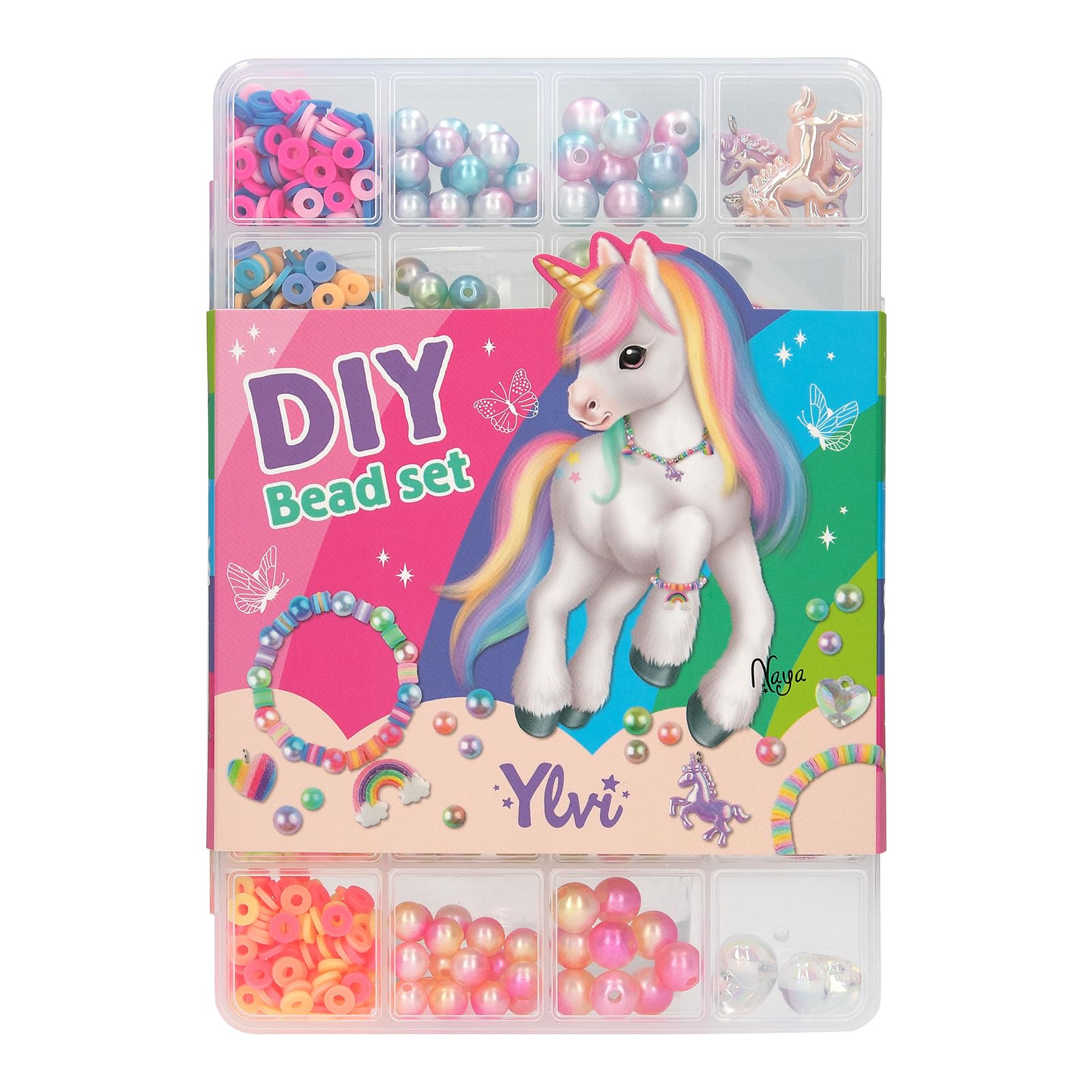 Depesche 13419 Ylvi DIY Rainbow Beads Set, 18 Beads Types in Rainbow Colours Including Pendants, for Creative Design of Bracelets and Necklaces