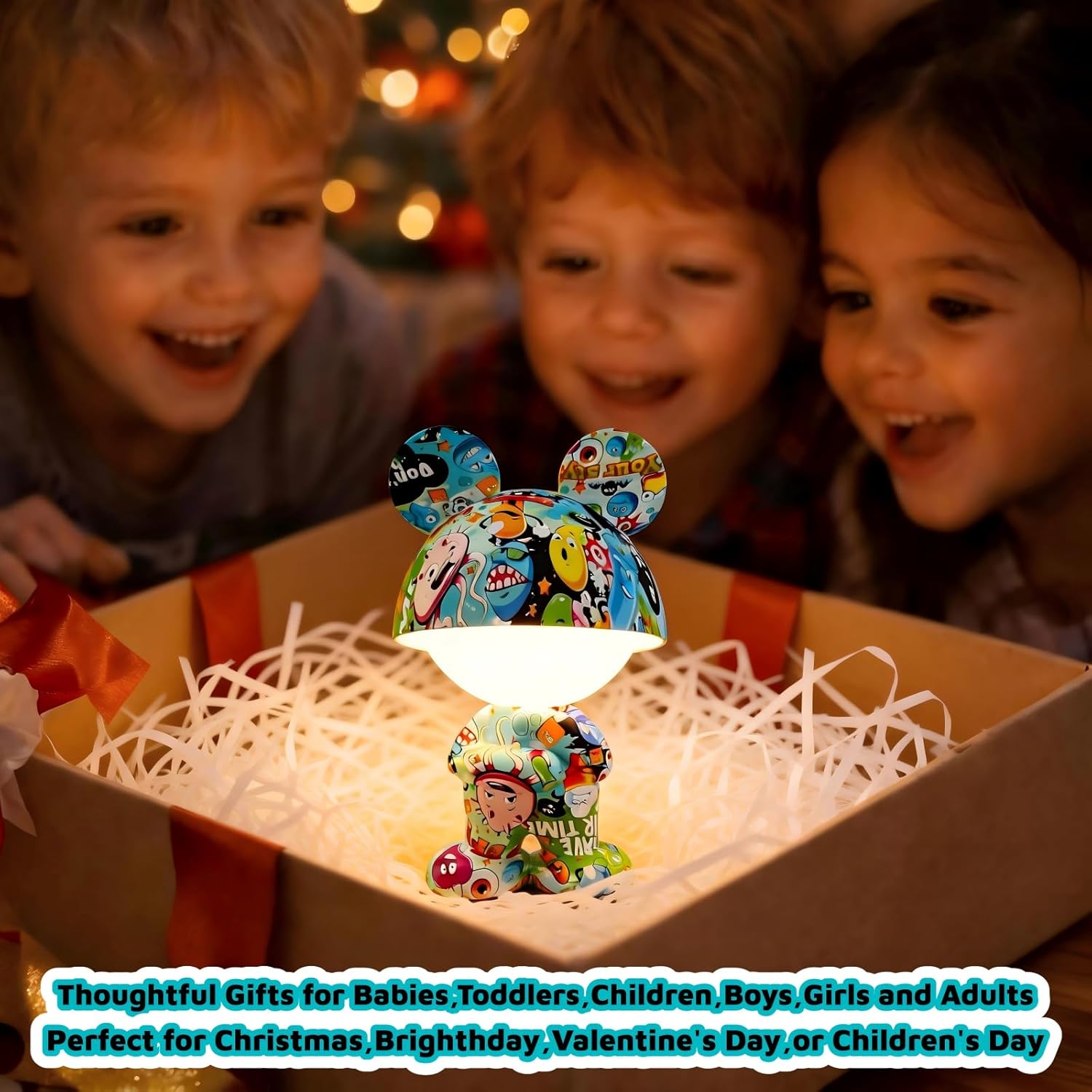 Cute Decorative Night Lights,Doodle Lamps,Rechargeable Table Lamps,Cordless,Warm White Light,Colorful Graffiti Art Decor,Sleep Aid,Easter Gifts for Kids Boys Girls Teens Friends Family Lover