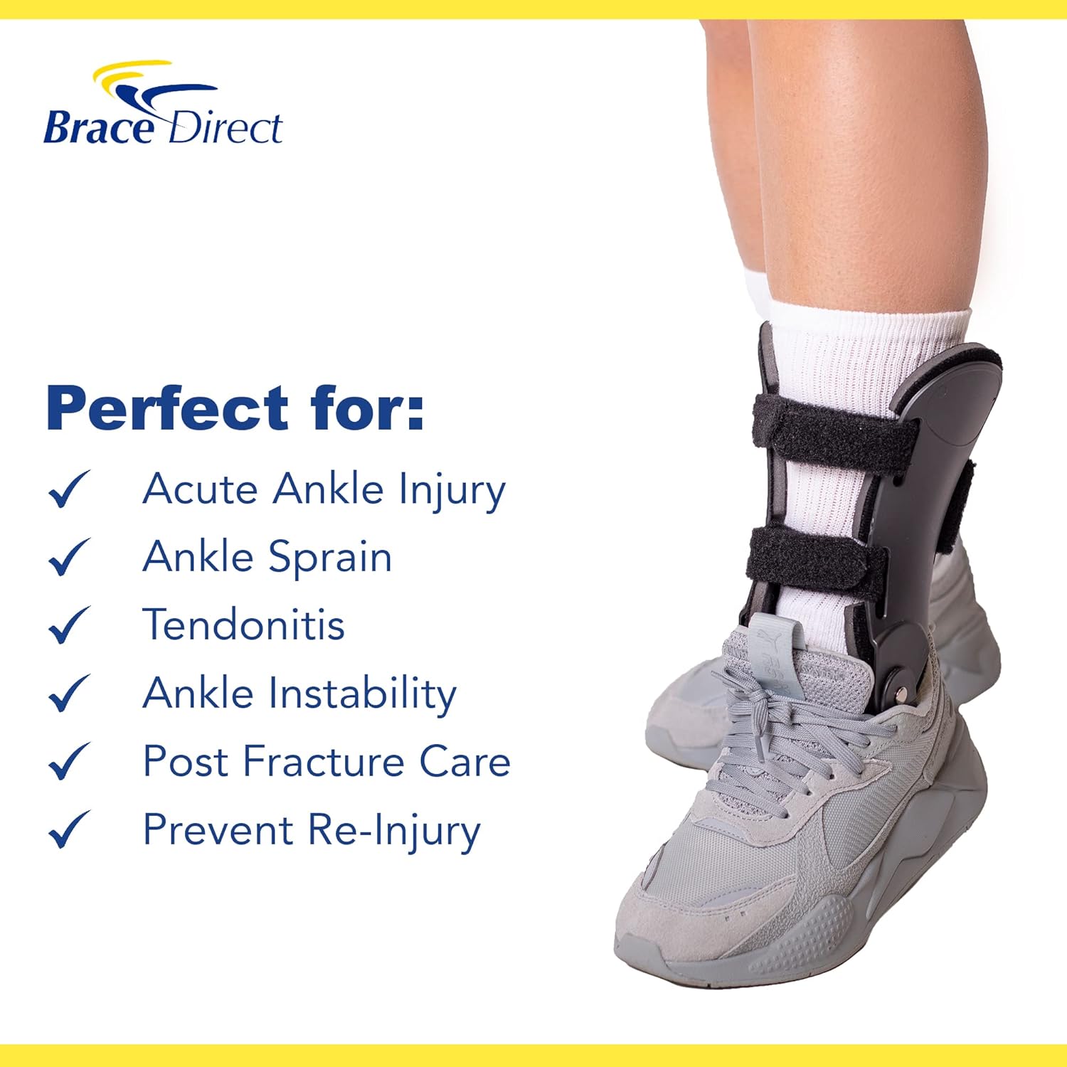 Semi-Rigid Ultra Active Ankle Brace- Hinged Ankle Stabilizer, Protection and Support for Sprains, Volleyball, Basketball, Tennis, Sports Injury- Left or Right Foot- PDAC L1906
