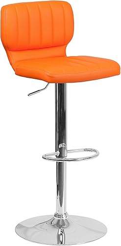 Miniatura 14 de Flash Furniture Taburete de bar de altura ajustable de vinilo marrón contemporáneo con respaldo vertical y base cromada marrón (Brown Vinyl),Blanco