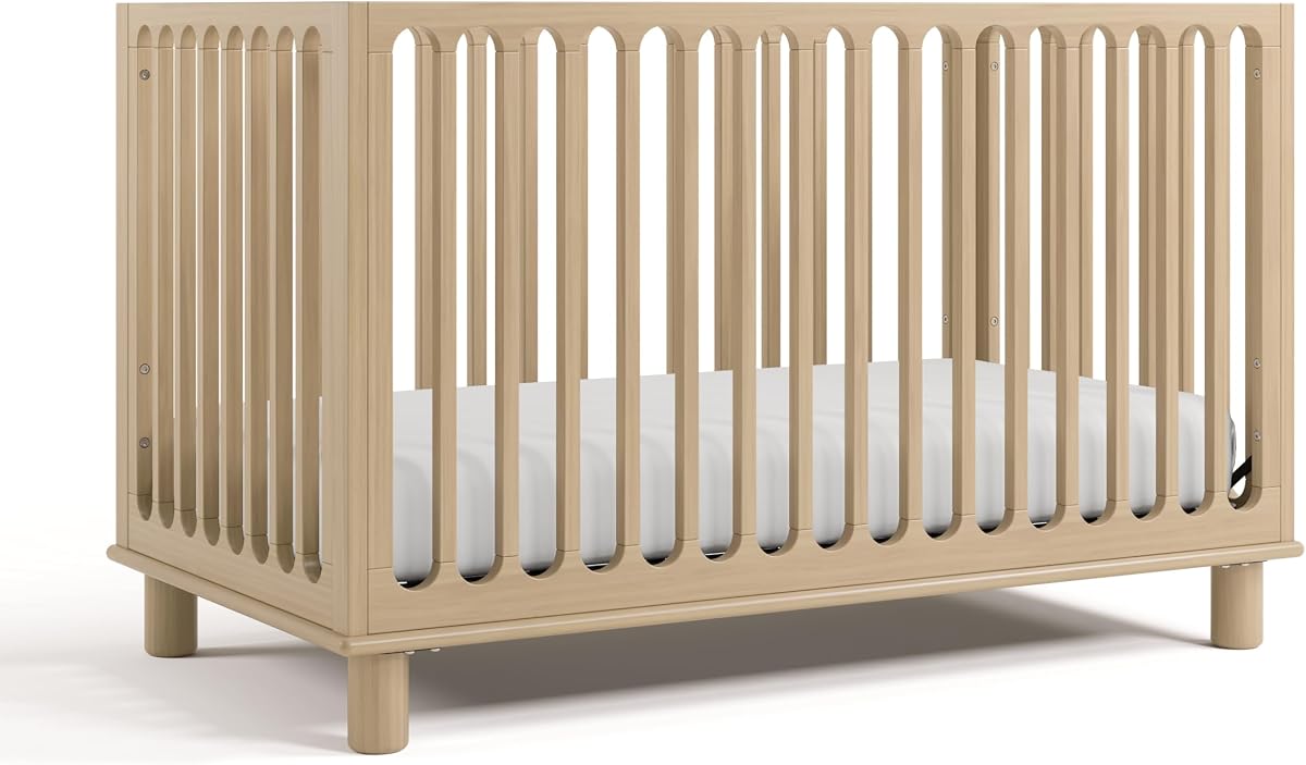 Sicily 3-in-1 Convertible Crib with Toddler Guardrail, Driftwood | GREENGUARD Gold Certified, 100% Solid Wood, Converts to Toddler Bed, Fits Standard Baby Crib Mattress, Includes Toddler Rail