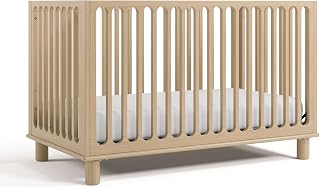 Sicily 3-in-1 Convertible Crib with Toddler Guardrail, Driftwood | GREENGUARD Gold Certified, 100% Solid Wood, Converts to Toddler Bed, Fits Standard Baby Crib Mattress, Includes Toddler Rail