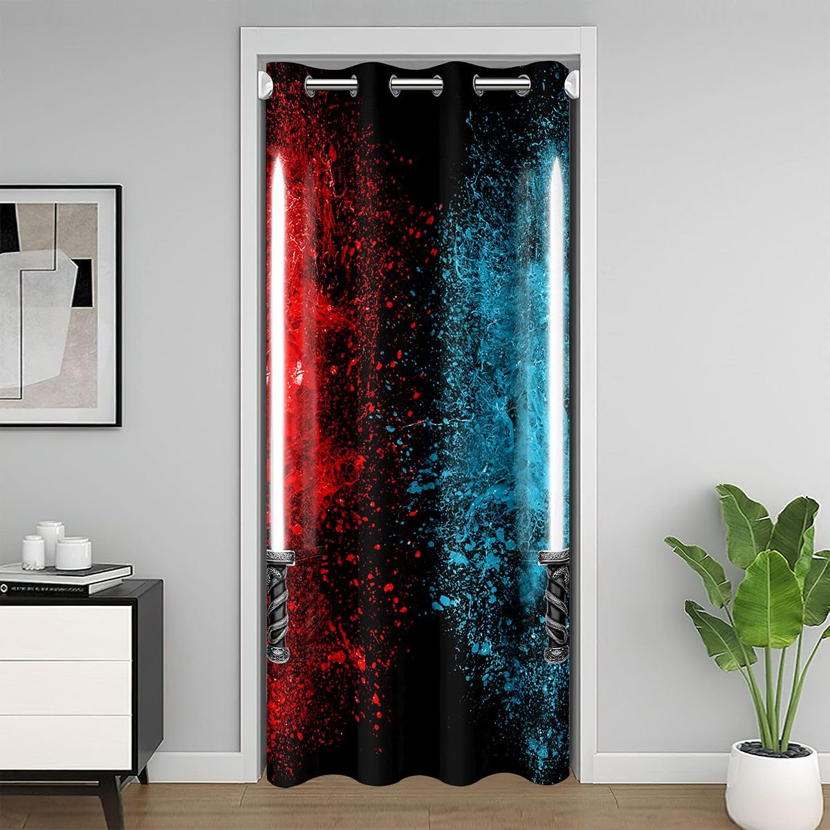 Loussiesd Lightsaber Door Curtain for Doorway Privacy Privacy Thermal Insulated Door Curtain Red Blue Lightsaber Bedroom Closet Door Cover Curtain Room Separators Divider Wall 1 Panel 86x203cm — image 1