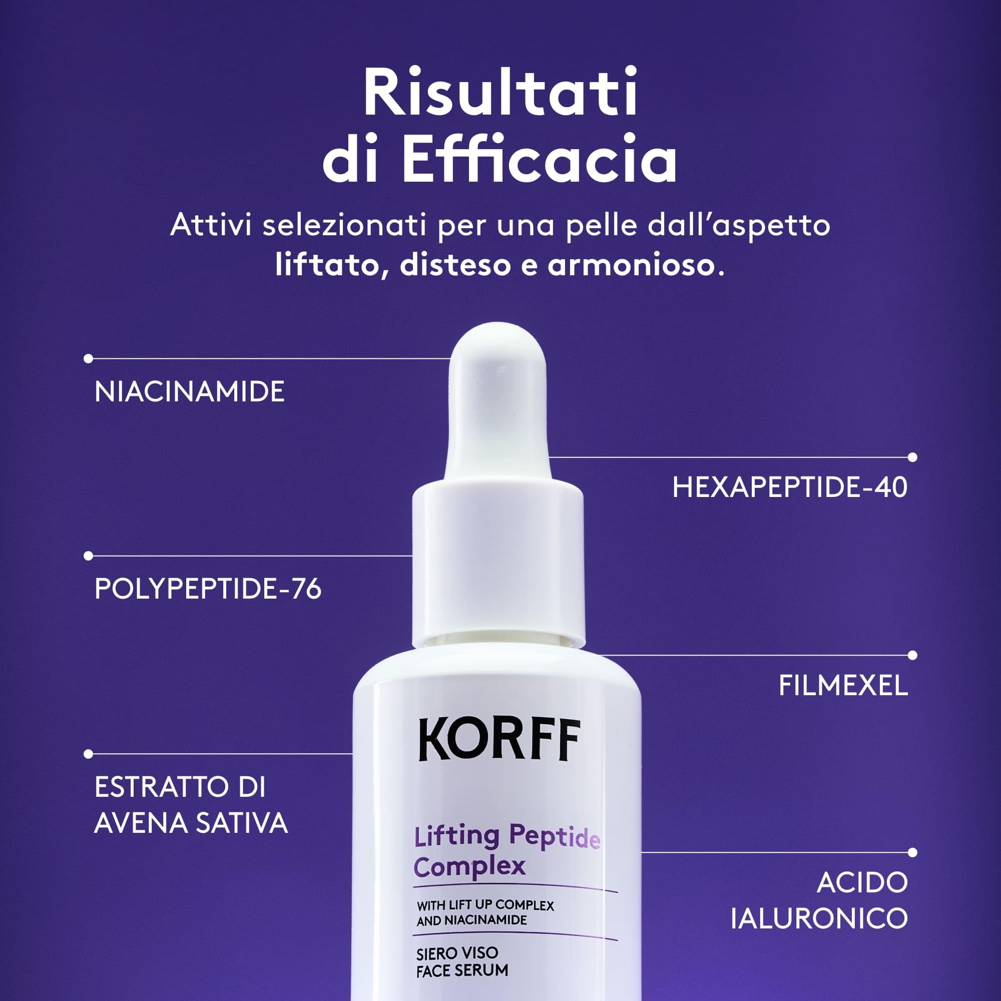 Korff Siero Viso Lifting Peptide Complex, con Niacinamide, Adatto a Tutti i Tipi di Pelle, Effetto Lifting ed Elasticità, 30 ml