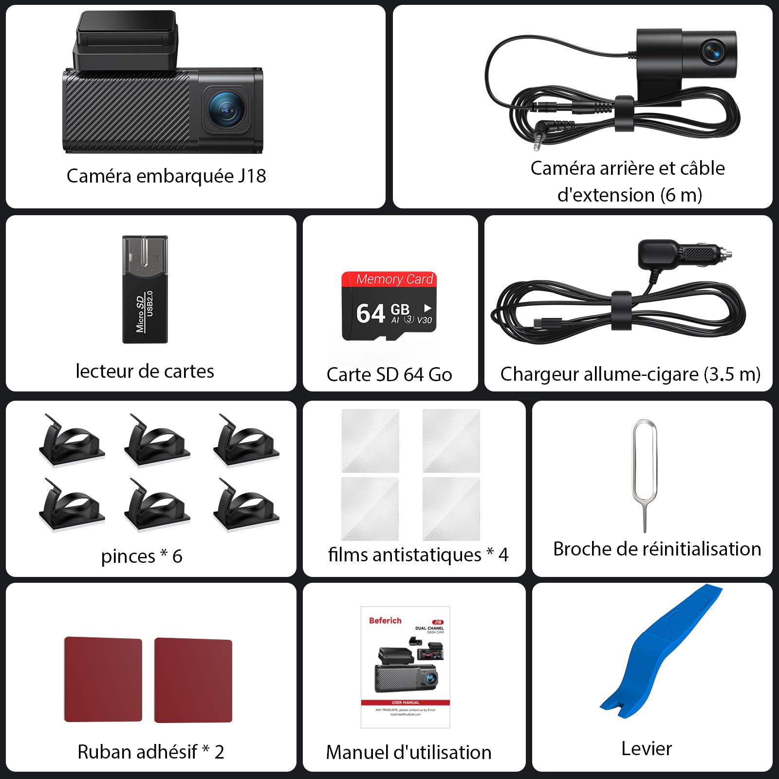 4K Dashcam Voiture GPS, Avant Arrière 4K+2.5K, Écran IPS 3,16 Pouces, Carte SD 64Go,Vision Nocturne, Stationnement 24H, Capteur G, Grand Angle 170°, WDR, Installation Facile
