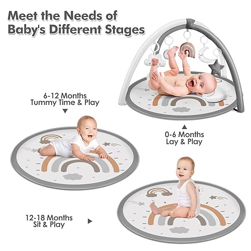 Miniatura 3 de dearlomum Tapete de gimnasio para bebé, tapete para el tiempo boca abajo con 6 juguetes desmontables para habilidades sensoriales y motoras basadas