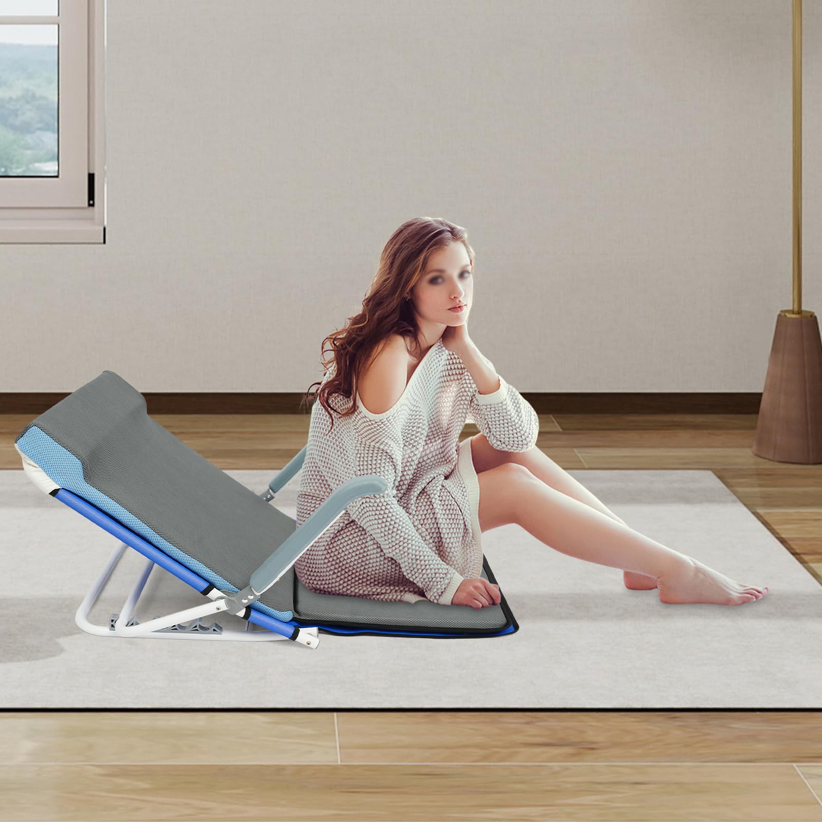 Respaldo ajustable en altura para cama, 5 niveles de inclinación (20°-75°), soporte plegable para cama de hasta 90 kg, con reposacabezas y red transpirable, incluye venda para los ojos