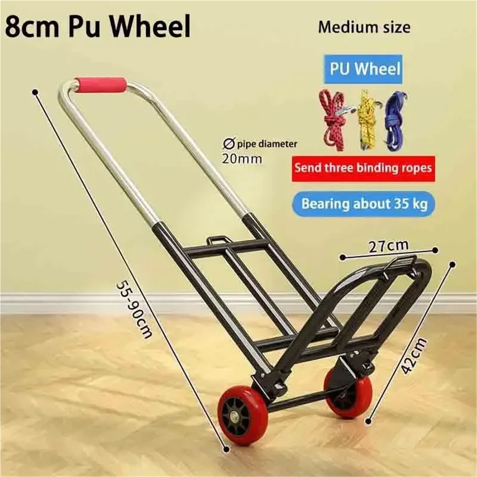 Carrito de compras plegable con mango ajustable, ruedas de poliuretano resistentes para subir escaleras fácilmente, carrito utilitario resistente para el hogar y la tienda de comestibles