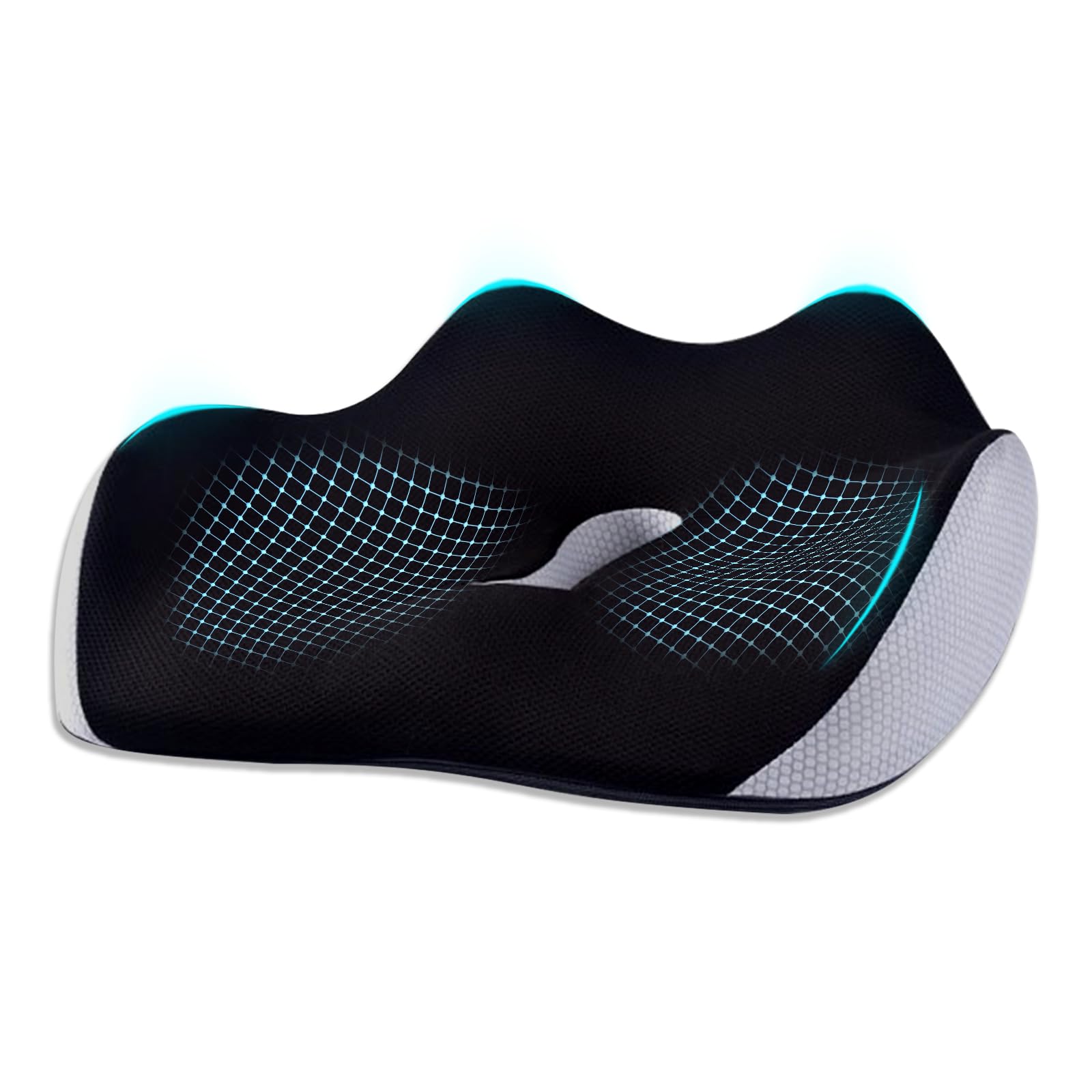 Cojín ortopédico para asiento de coche, coxis, alivio del dolor de ciática, hemorroides, cojín ergonómico de espuma viscoelástica para silla de oficina, silla de ruedas, juegos, color negro