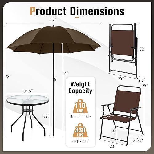 Miniatura 4 de Tangkula Juego de comedor plegable de 6 piezas, 4 sillas y mesa redonda de 31.5 pulgadas, sombrilla de patio incluida, para interior y exterior,