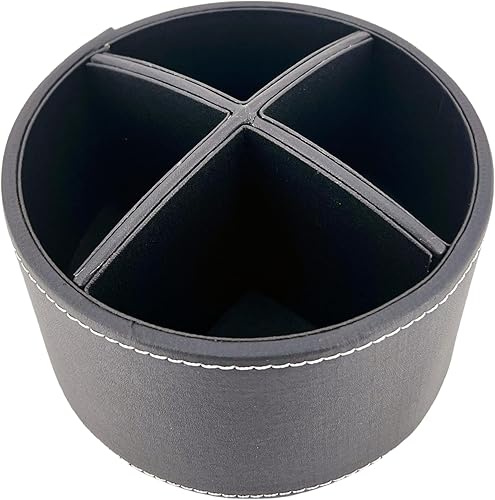 Miniatura 3 de Arniche Soporte redondo de cuero sintético para control remoto de TV, organizador de escritorio giratorio de 360, 4 compartimentos para