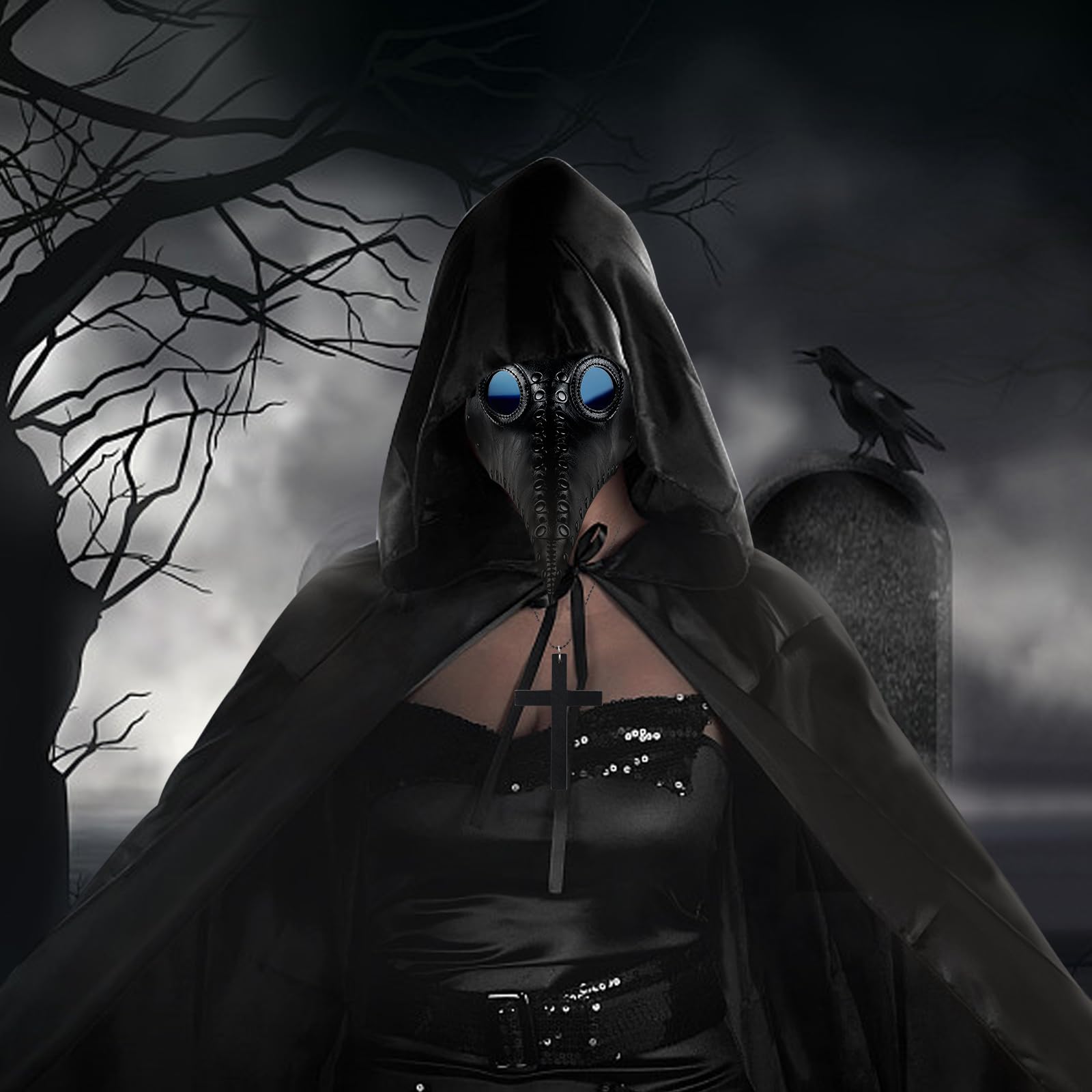 Halloween Plague Doctor Mask, Long Nose Beak Mask, Plague Doctor Costume, Halloween Beak Mask with Cloak - Image 2