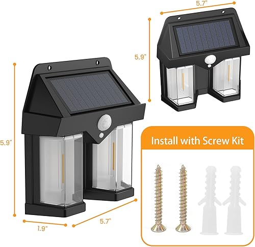Miniatura 7 de Luces de porche con sensor de movimiento solar, paquete de 4 luces al aire libre, 3 modos de iluminación del atardecer al amanecer, luces solares de