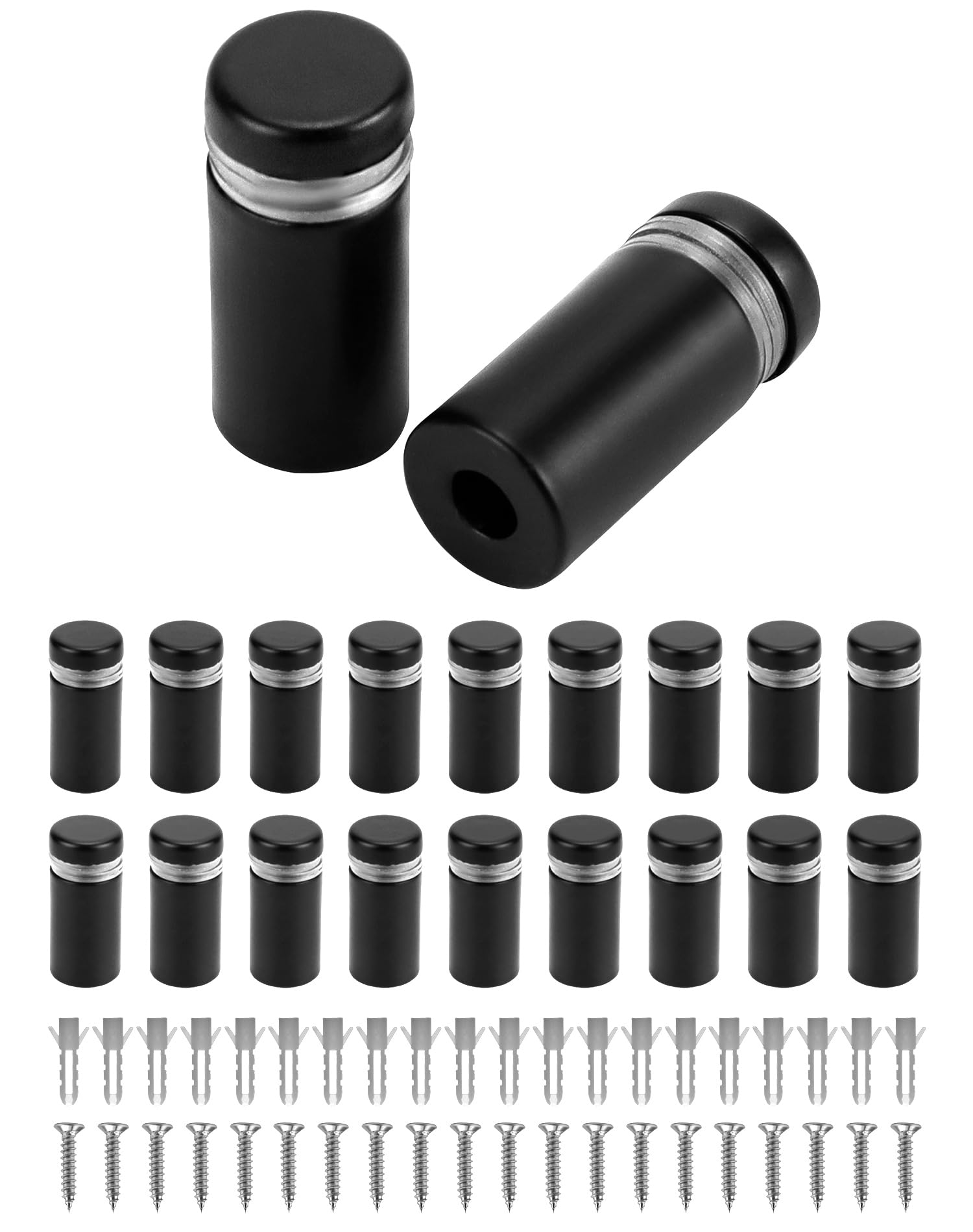 QWORK® 20 Pcs 12x25mm Stainless Steel Stand-Off Fixings, Wall Mount Sign Glass Holders, for Advertising with Screws Black