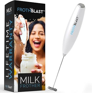FrothBlast Milk Frother Handheld for Coffee Foam Maker Electric Whisk Drink Mixer for Lattes, Cappuccino, Frappe, Matcha, Hot Chocolate WHITE