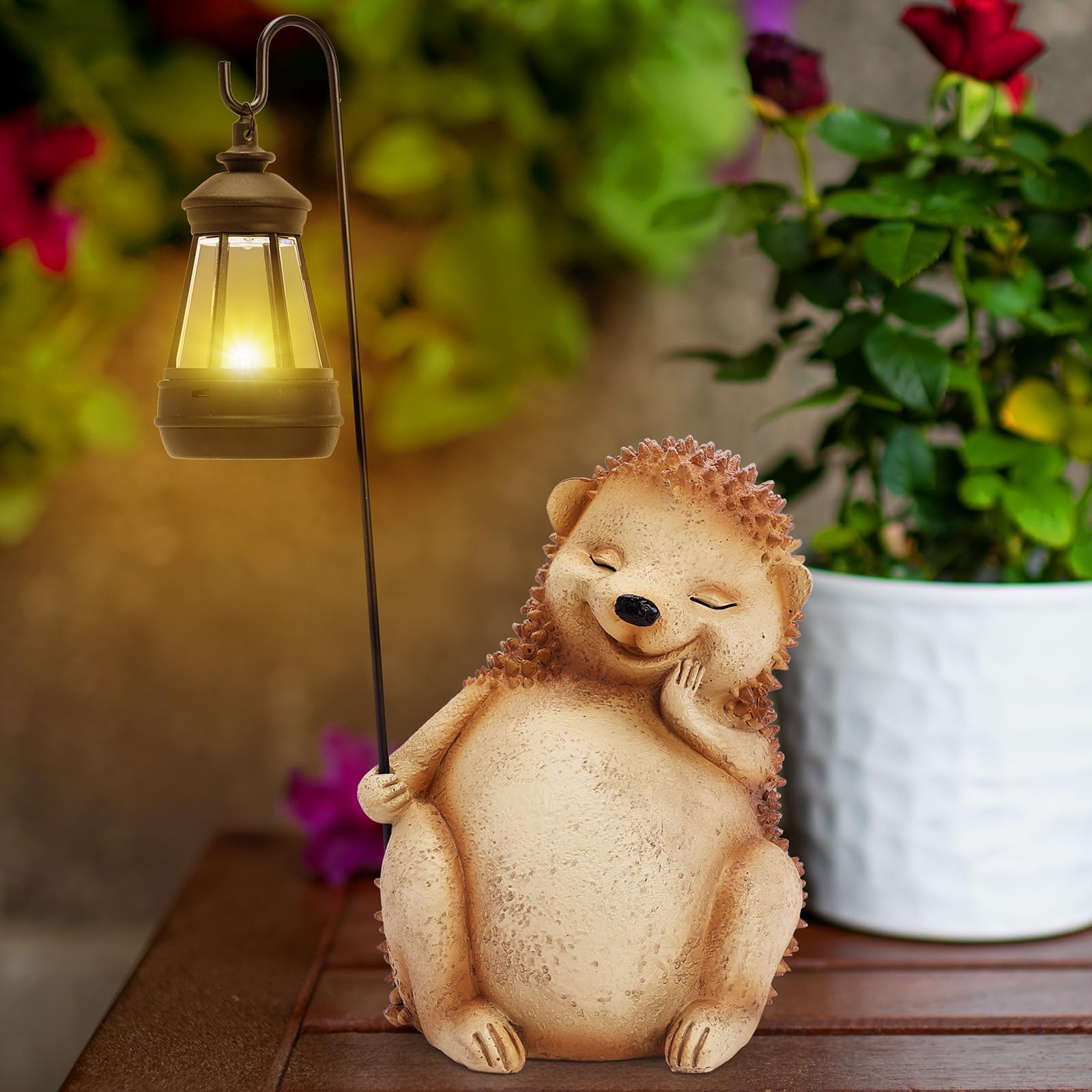 Cuteefun Riccio Statua Solare da Giardino Ornamento Esterno, Decorazione Animale da Giardino con Luce Solare, Decorazioni con Riccio per il Cortile, Regalo di Compleanno Donna Mamma per la casa